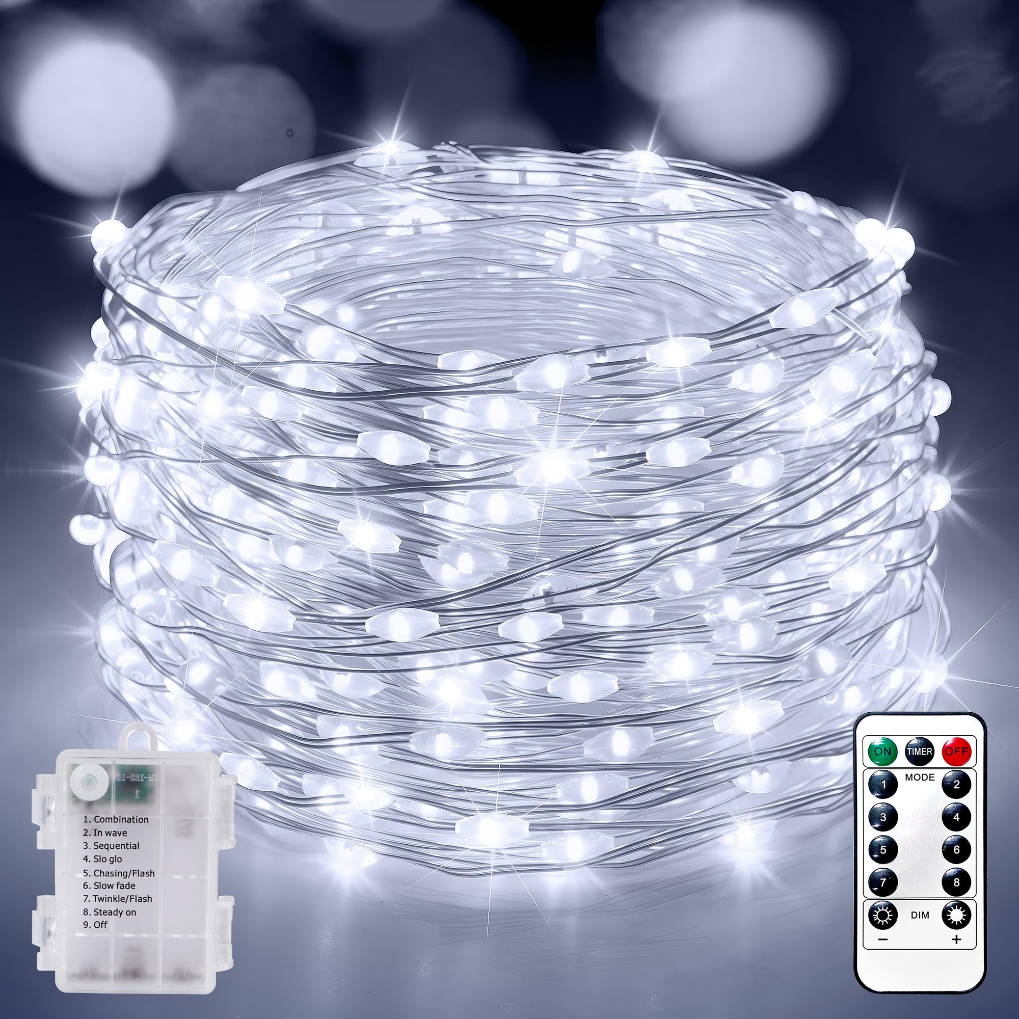 Xurisen 99Ft Cool White Fairy Lights, 300Led Battery Operated With 8 Modes & Timer For Decor