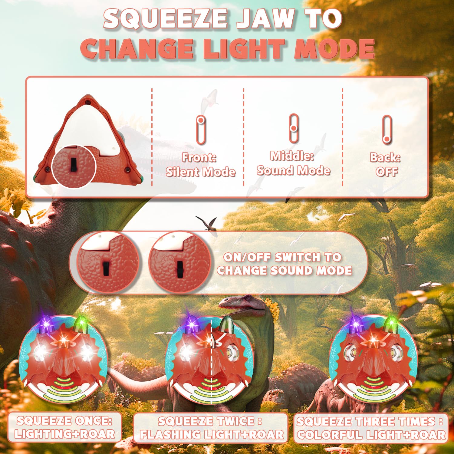 Tigtecgame Dinosaur Headlamp - T-Rex Led Flashlight For Kids, Camping & Outdoor Fun