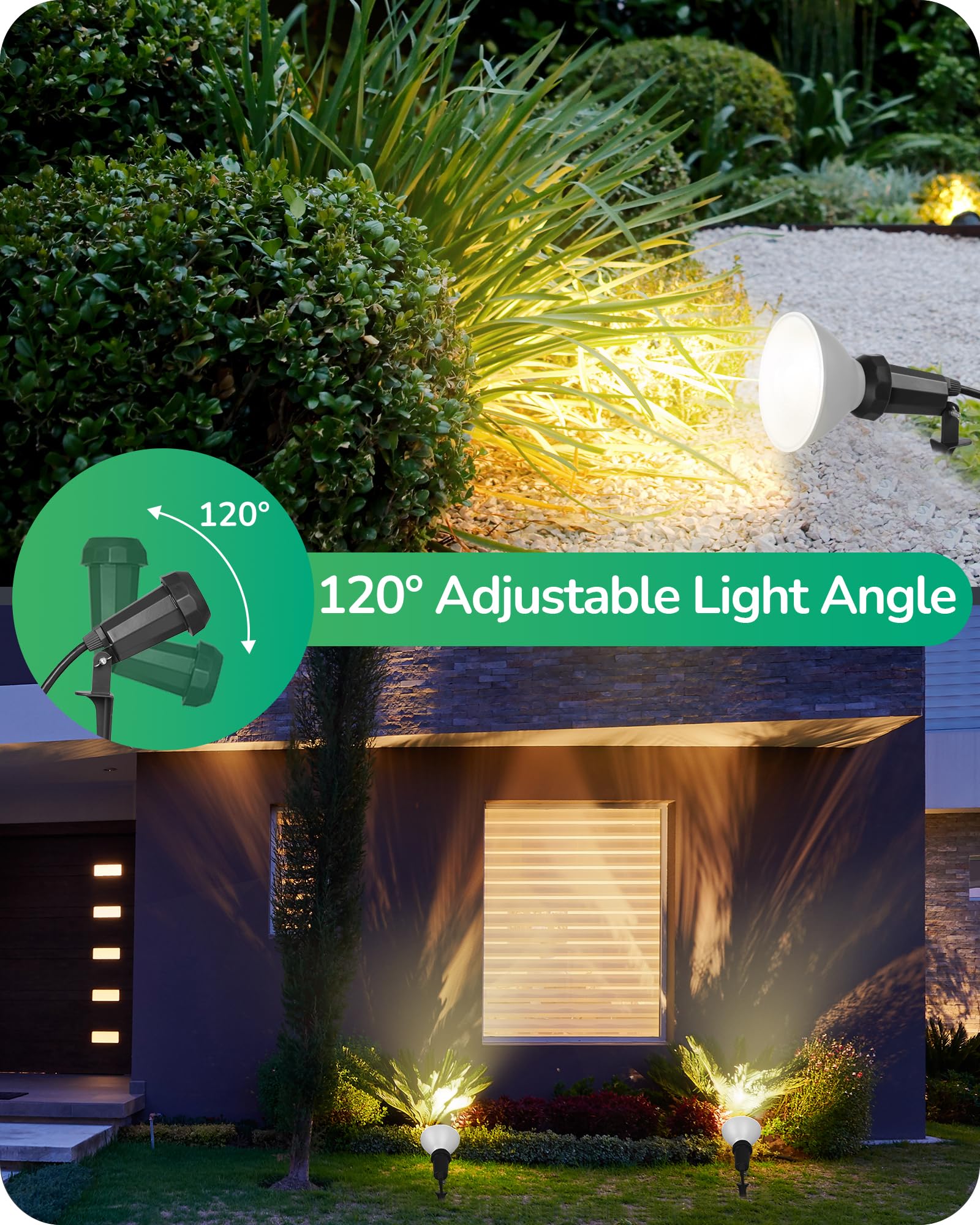 EDISHINE Outdoor Spotlights with 6FT Cord, Weatherproof, E26 Base, Black, Model HGSL11A, 2 Pack