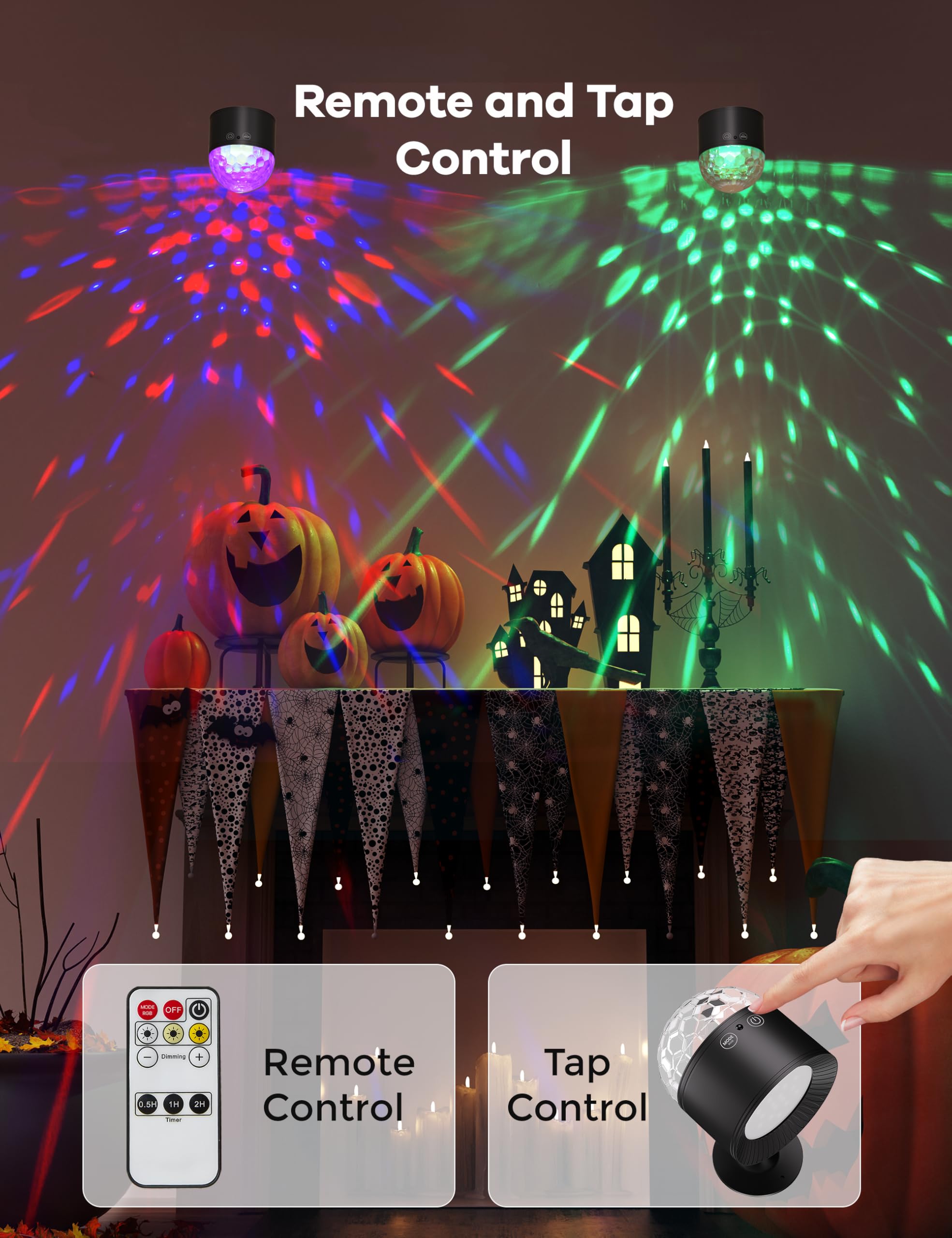 Joyzy Dynamic Wall Light - Battery Operated, Remote & Touch Control, 2 Pack, Black/Magicball, Model WL007, ABS Material