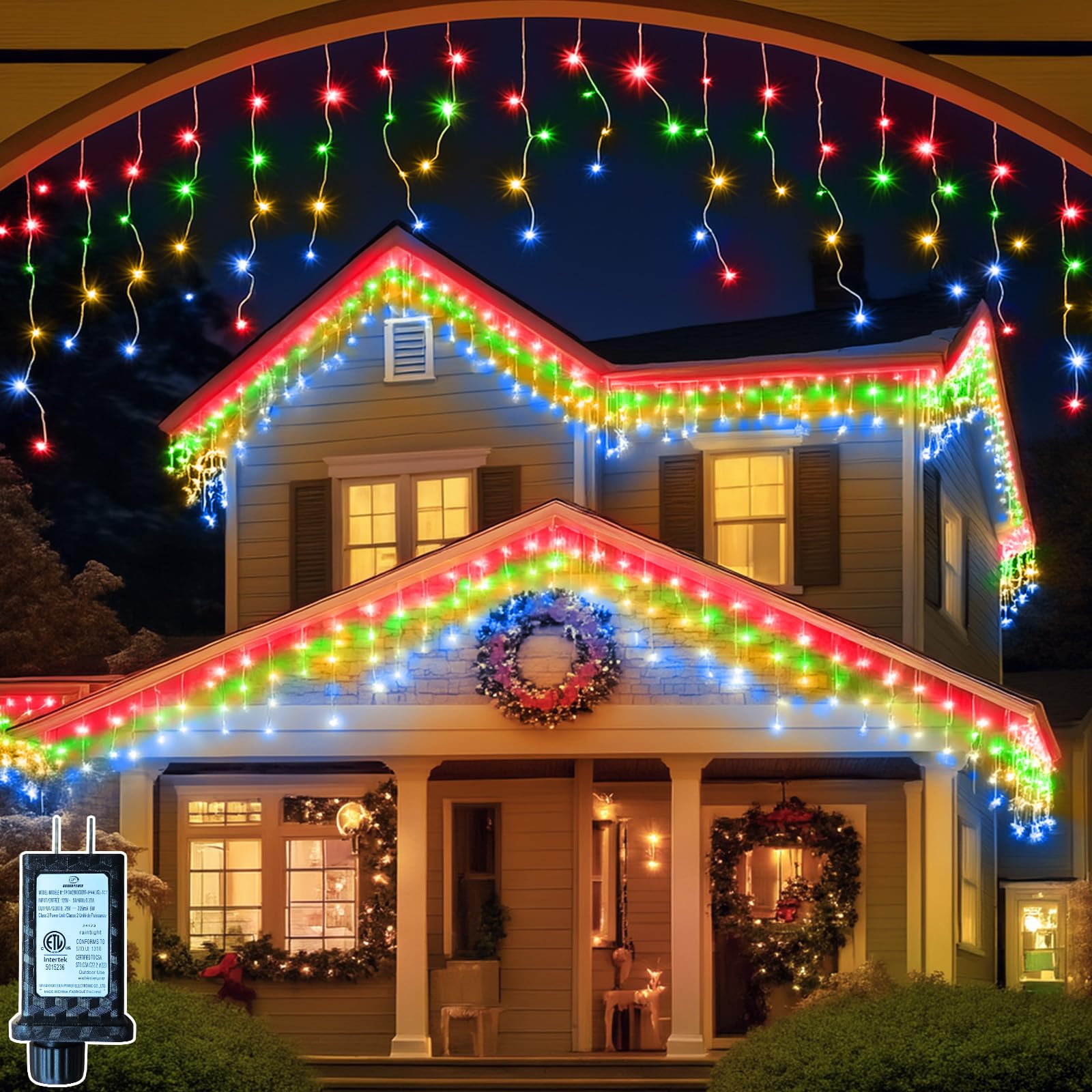 131FT 1280 LED Icicle Outdoor String Lights Multicolor - Waterproof Christmas Curtain Lights, 8 Modes Twinkle Function for Patio
