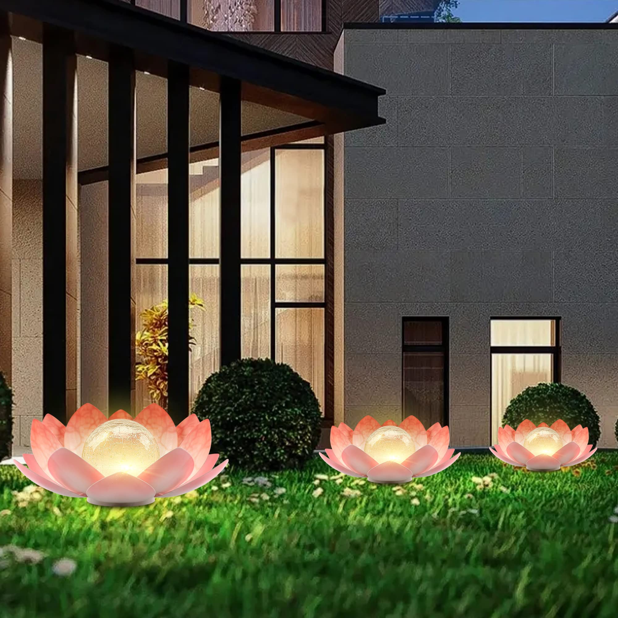 QZHP Solar Light Outdoor LED Metal Glass Garden Light, Pink, Model HP005