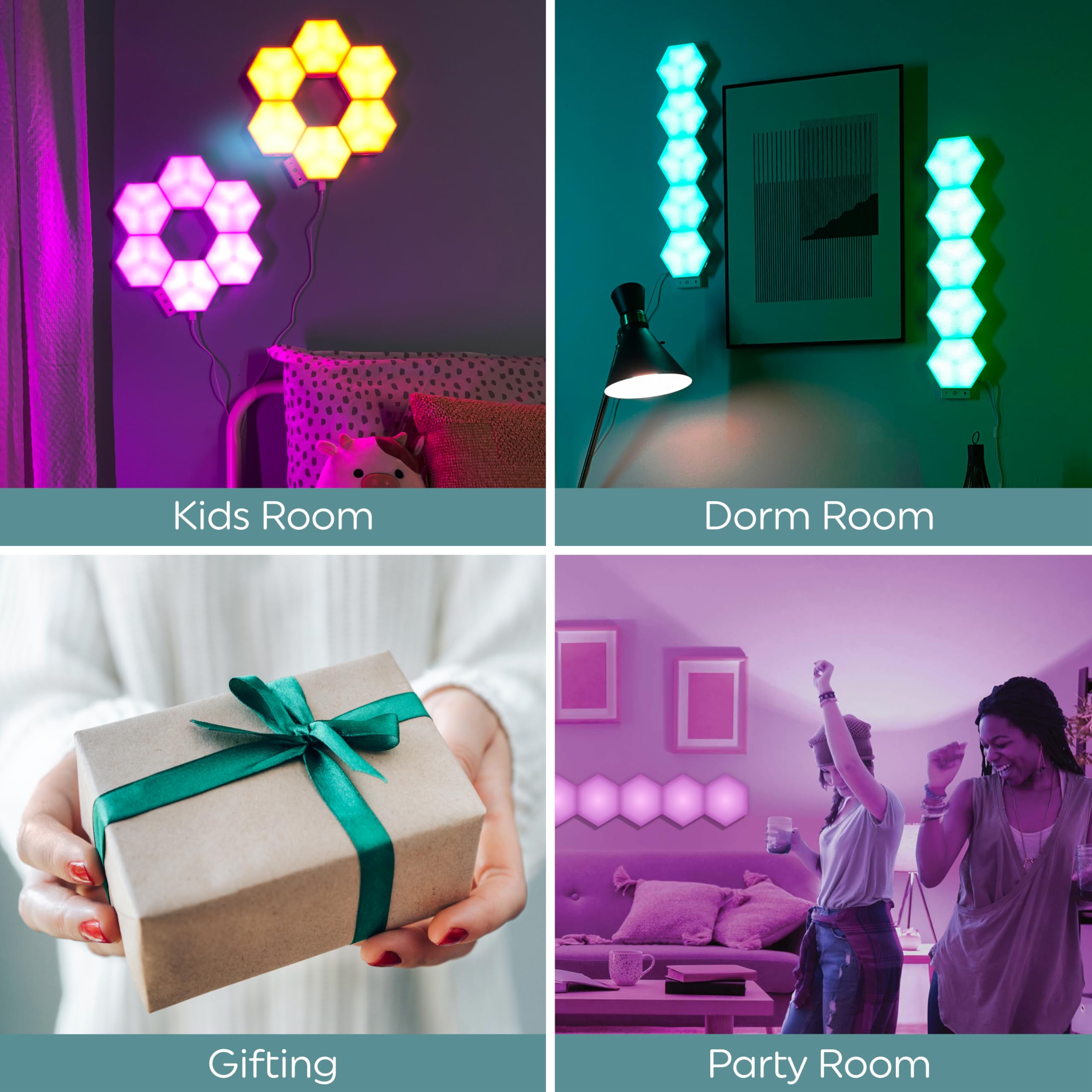GE LED+ Color Changing Hexagon Tile Panels, 6 Count, Remote Control, Dorm Room Essentials, No App or Wi-Fi Required