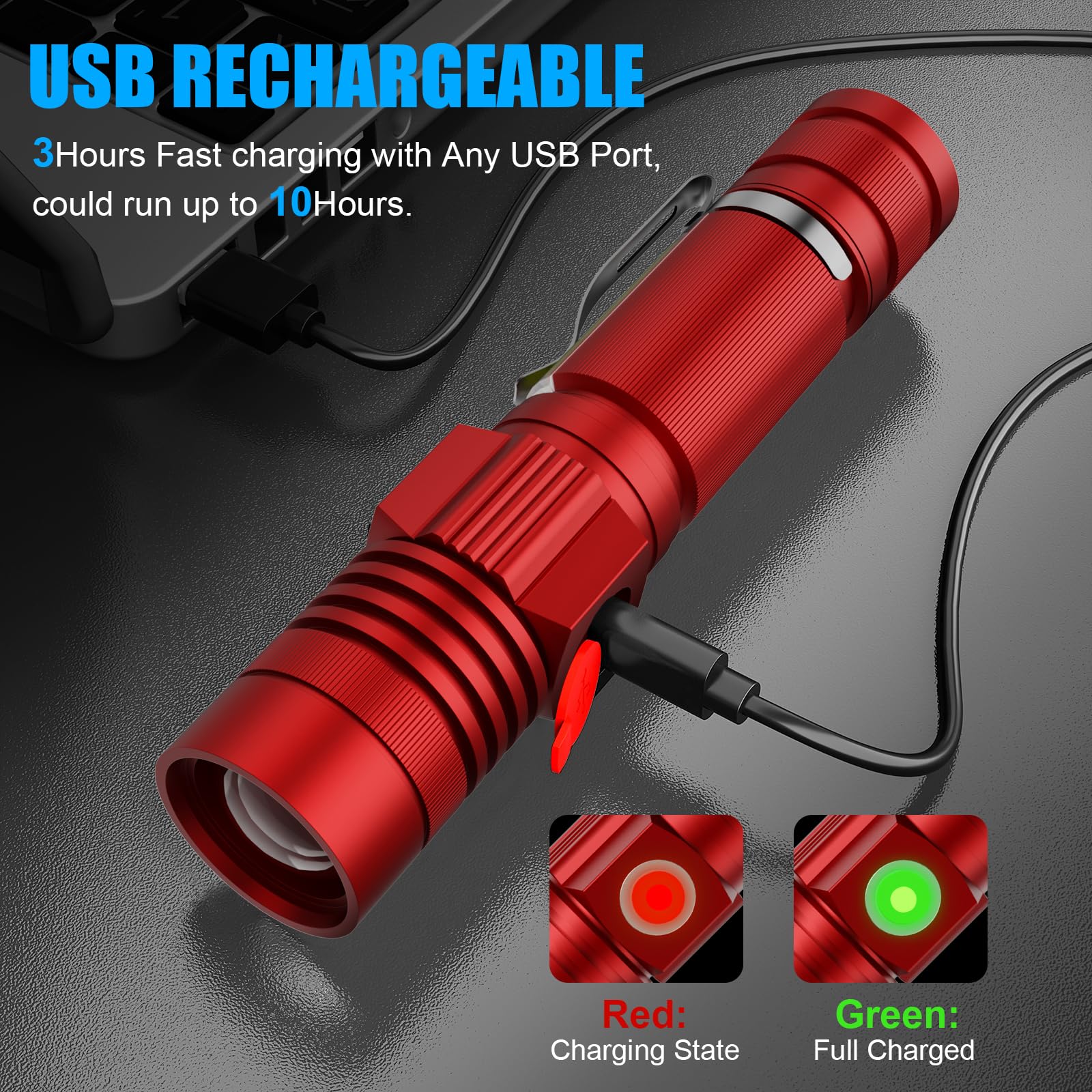 Flashlight Usb Rechargeable, Magnetic Led Flashlight, Super Bright Led Tactical Flashlight With Cob Sidelight, 2000Lm, Waterproo