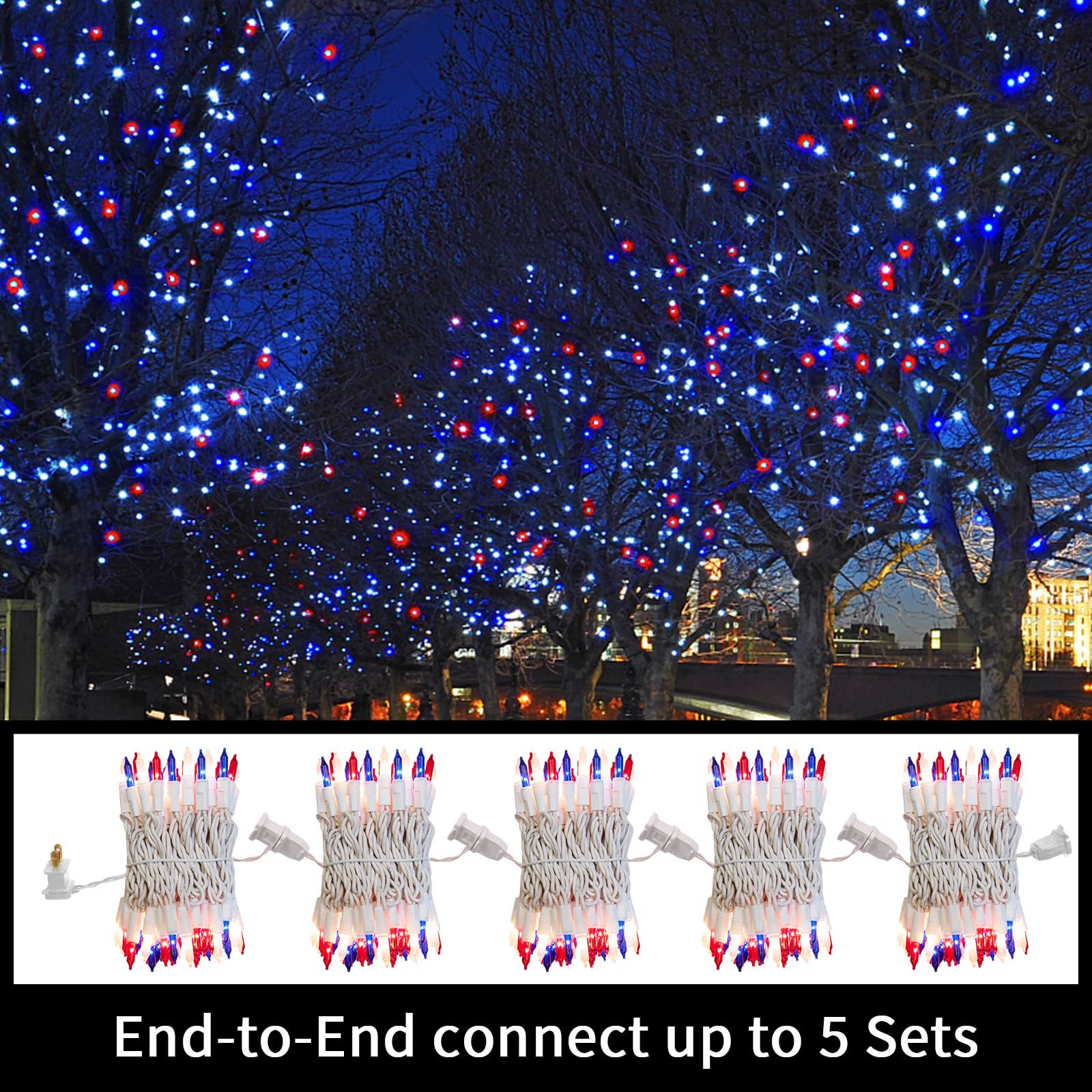 Lamphome Patriotic String Lights - Red White Blue Mini Lights With White Wire - 19.6Ft 100 Count Ul Certified String Lights For Independence Day Patriotic Holidays Decoration (Red, White & Blue)