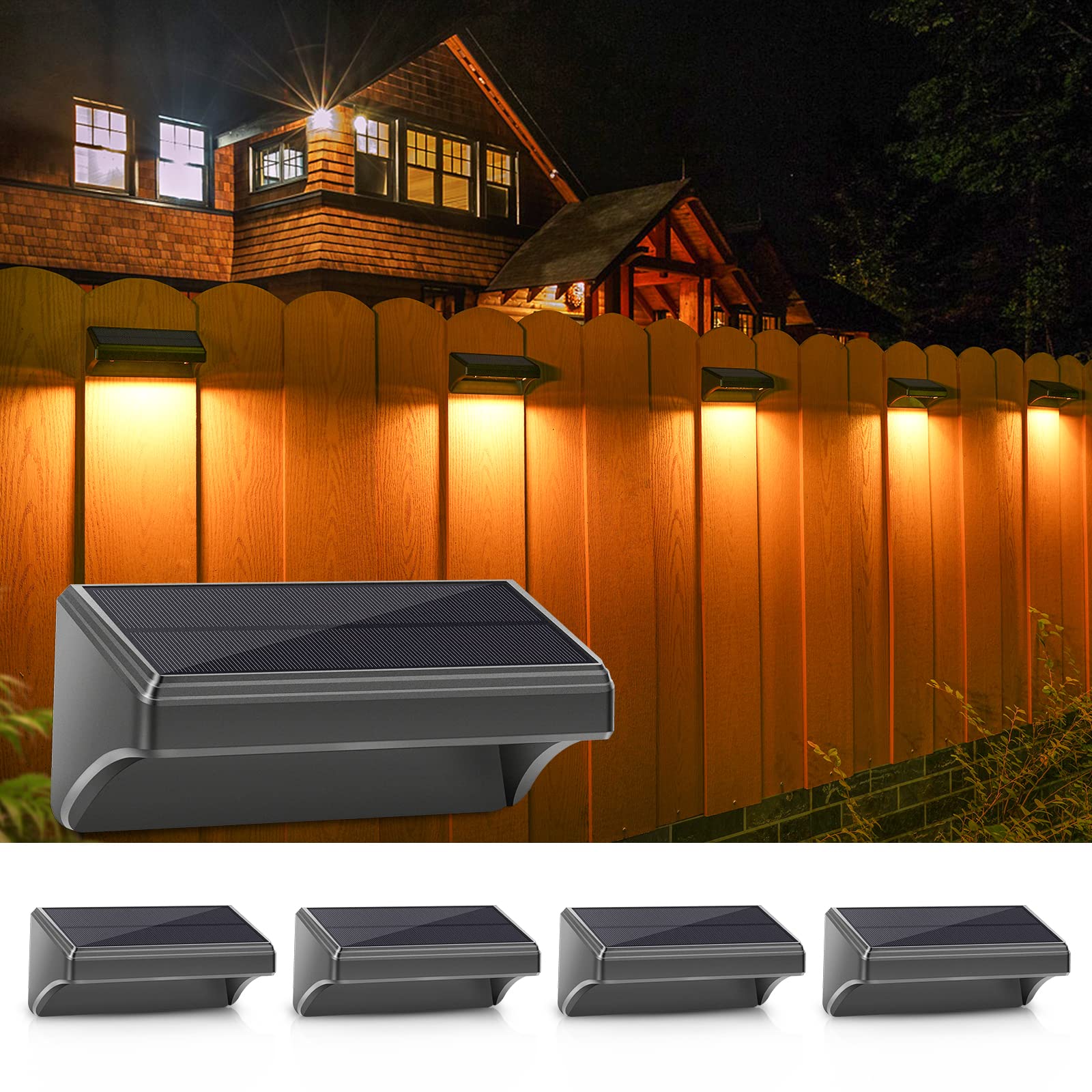 Aulanto Solar Fence Lights, 100 Lumen, IP65 Waterproof, 4 Pack-Plus, Warm White & RGB Modes, Model 103