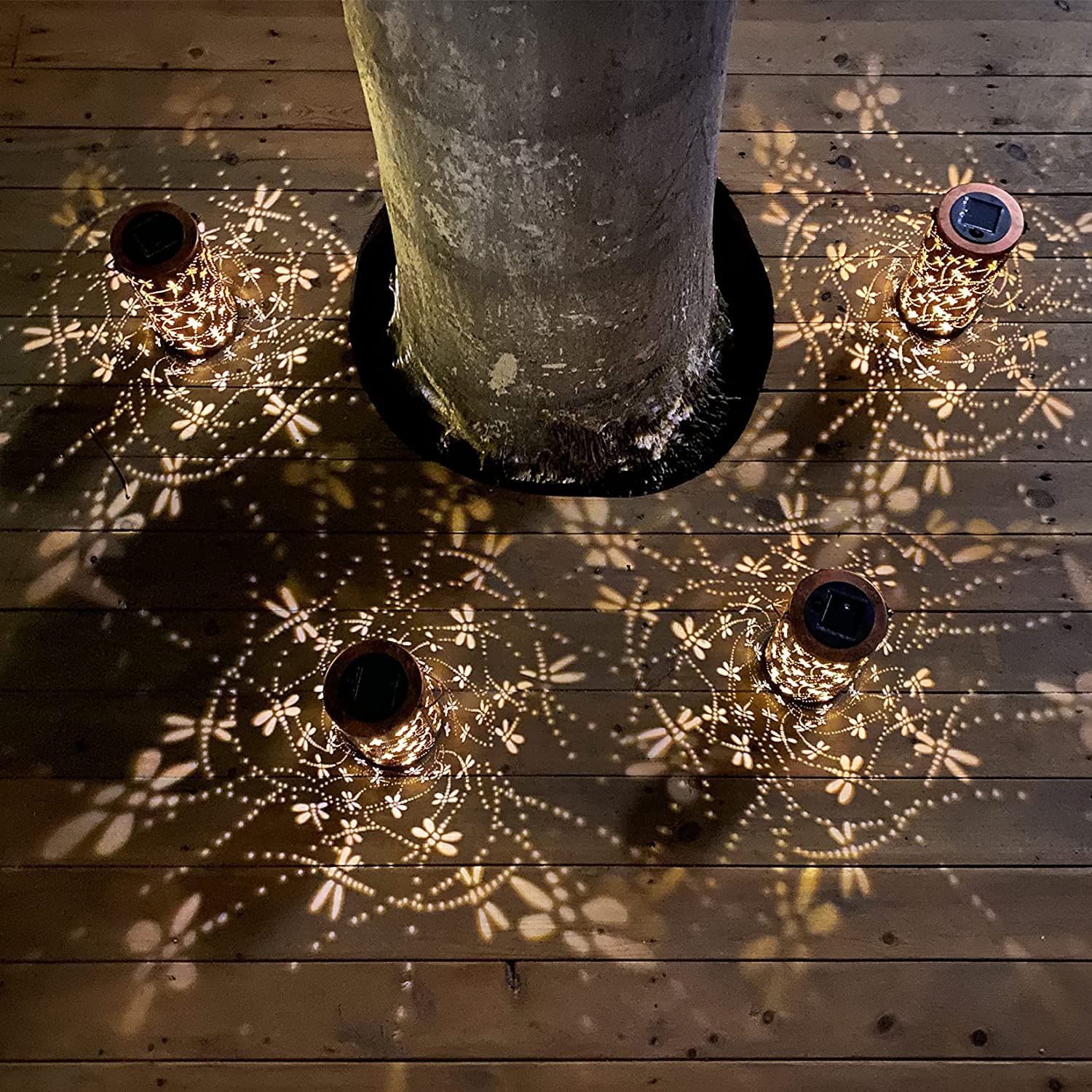 Yisiteone 4-Pack Dragonfly Outdoor Solar Lanterns, Garden Waterproof Metal Hanging Decor Lights For Patio Yard Pathway Lawn Fron