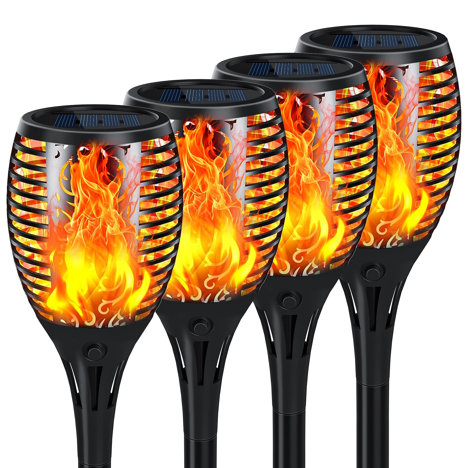Upgraded Solar Lights Outdoor 4 Pack, Solar Torch Lights with Flickering Flame, Super Larger Size for Garden Decor, Solar Powere