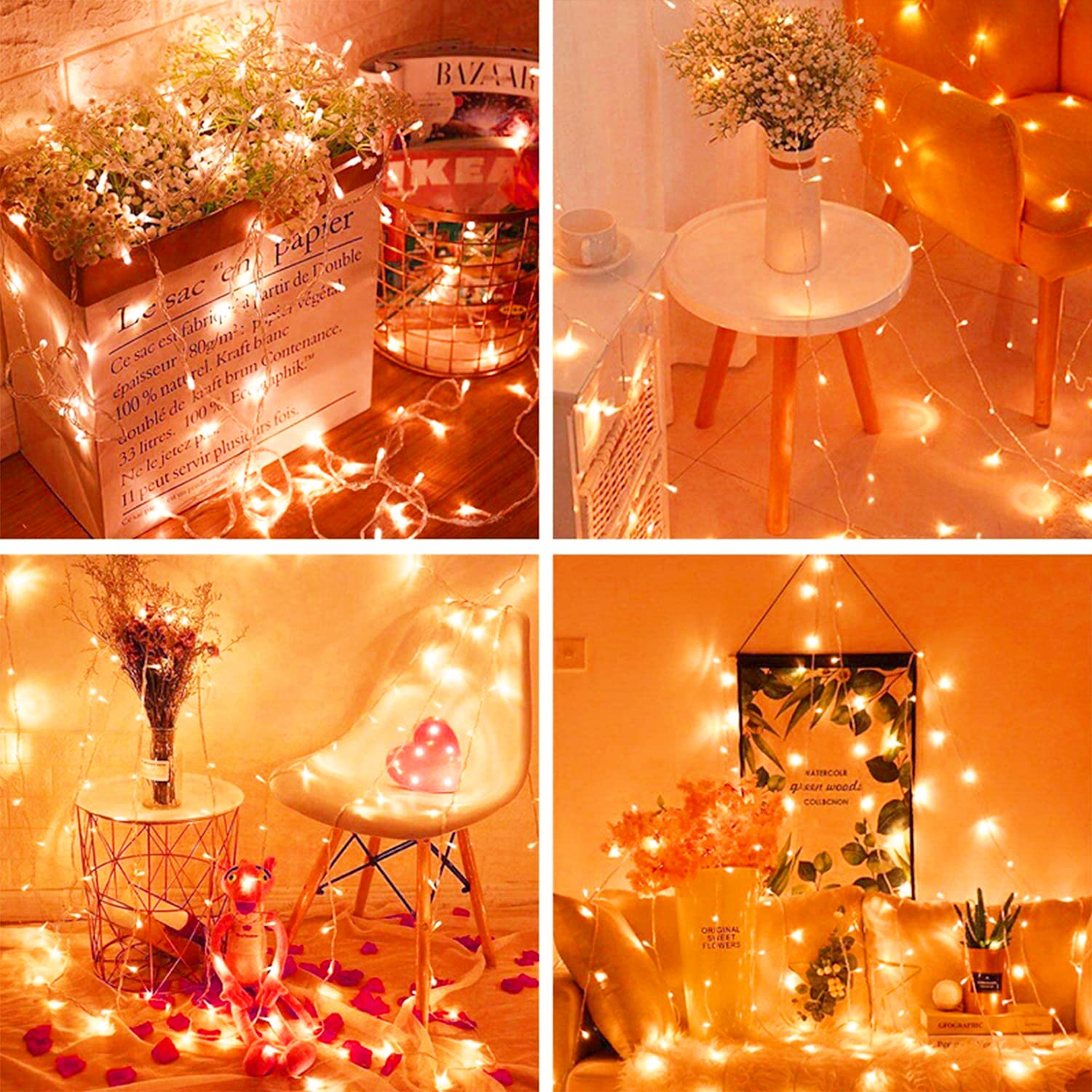 Koxly String Lights, Battery Operated, Waterproof, 8 Modes, 2 Pack, Orange, 36 ft for Indoor Outdoor Decorations