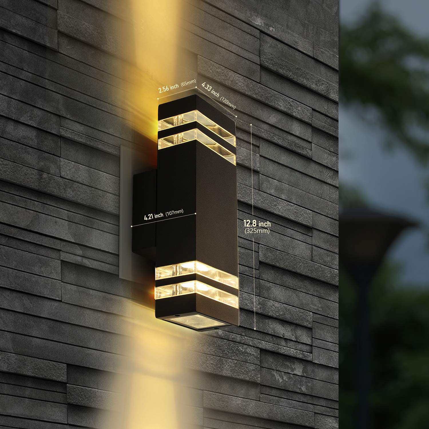 Lanfu 12W Led Outdoor Wall Sconce Light Fixture, Ip65 Waterproof, Modern Design, 2-Pack, Black