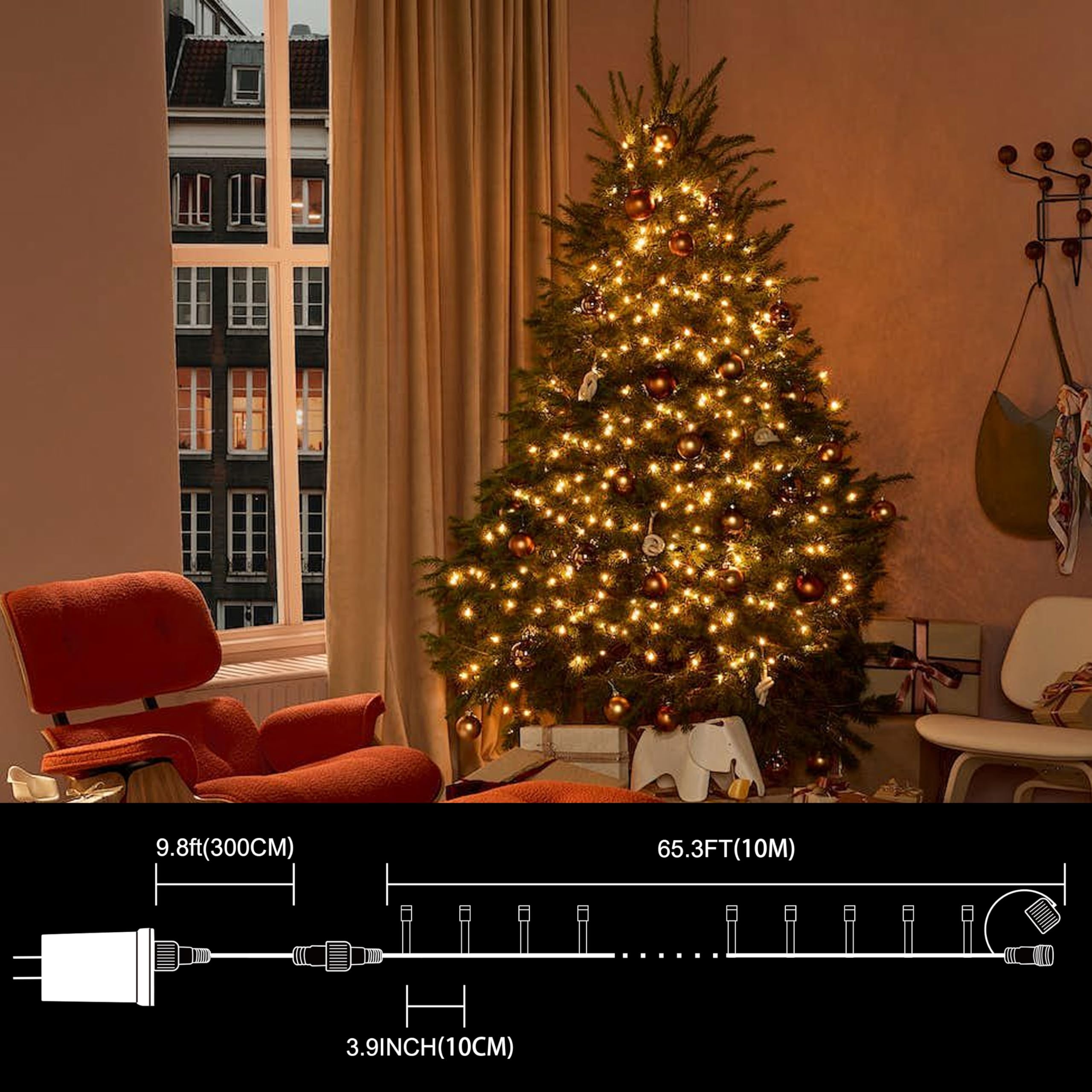 LAMPHOME 33ft Christmas Mini Lights, 100 LED Warm White Fairy String Lights, Copper Wire, 11 Lighting Modes, Model YHLL-100F