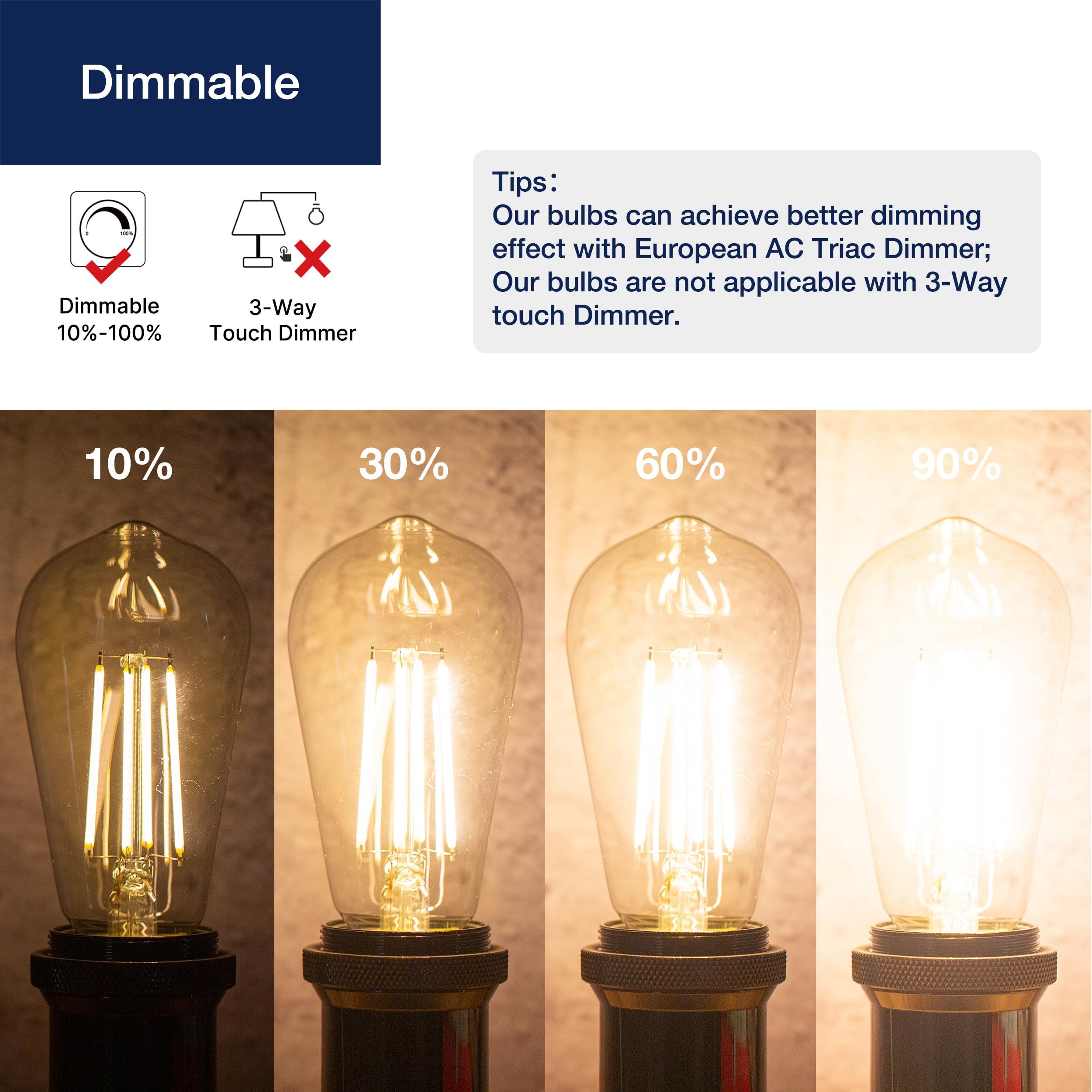 Flsnt 100W Equivalent Led Edison Bulbs, St19 Dimmable Antique Led Light Bulbs, 2450K Warm White, 8W, 900Lm, E26 Base, Amber Glas