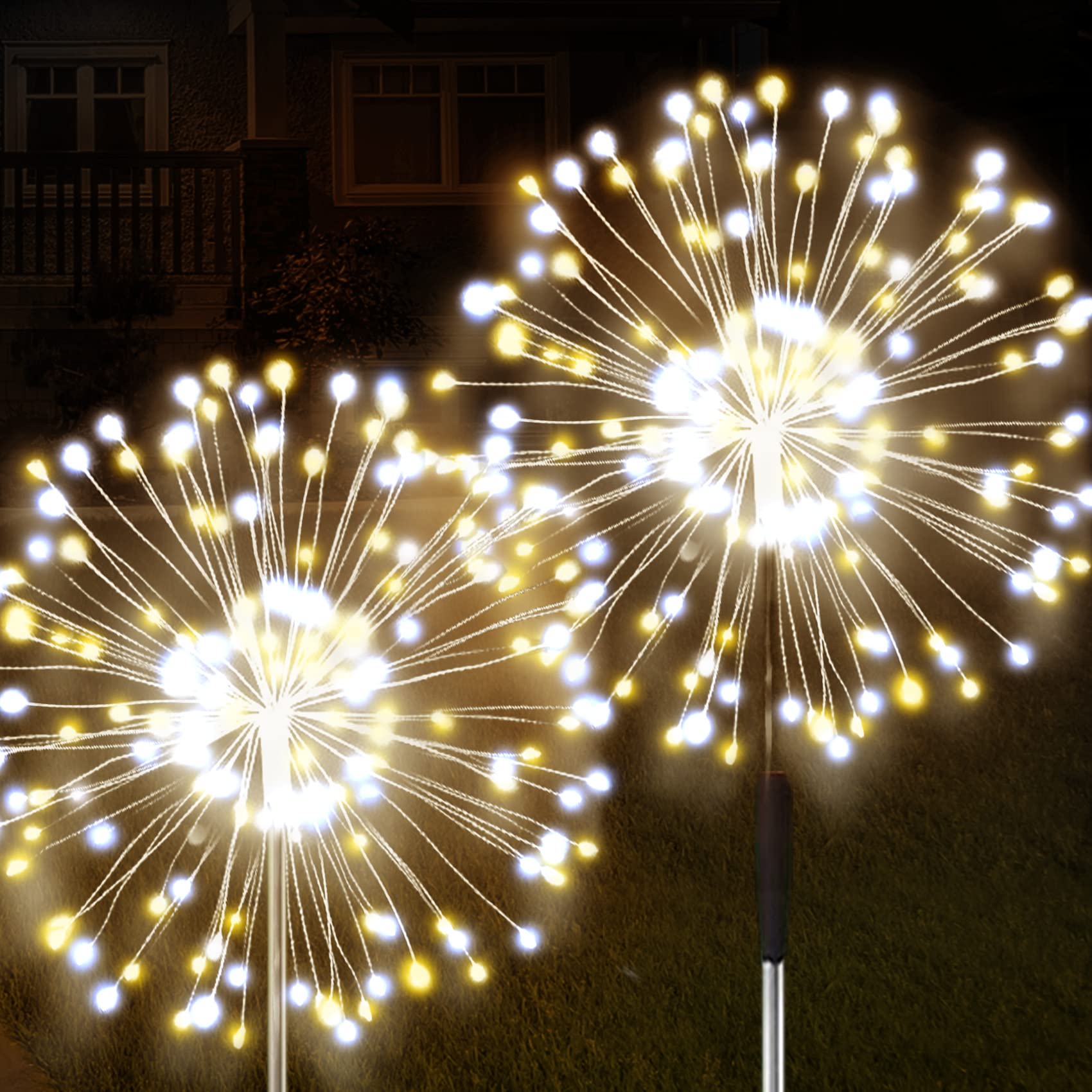 JJGoo Solar Garden Lights, 2 Pack, 120 LEDs, Waterproof, 2 Lighting Modes, Mixed Color, Plastic