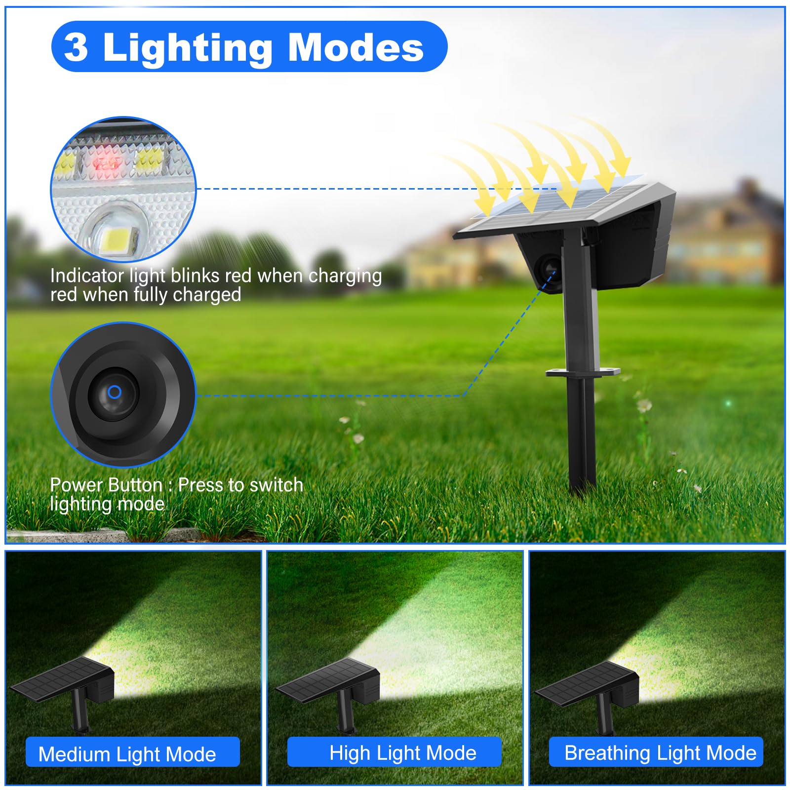 Dealgadgets Solar Spot Lights, Ip65 Waterproof 44 Led, 3 Lighting Modes, 2 Pack - Cool White