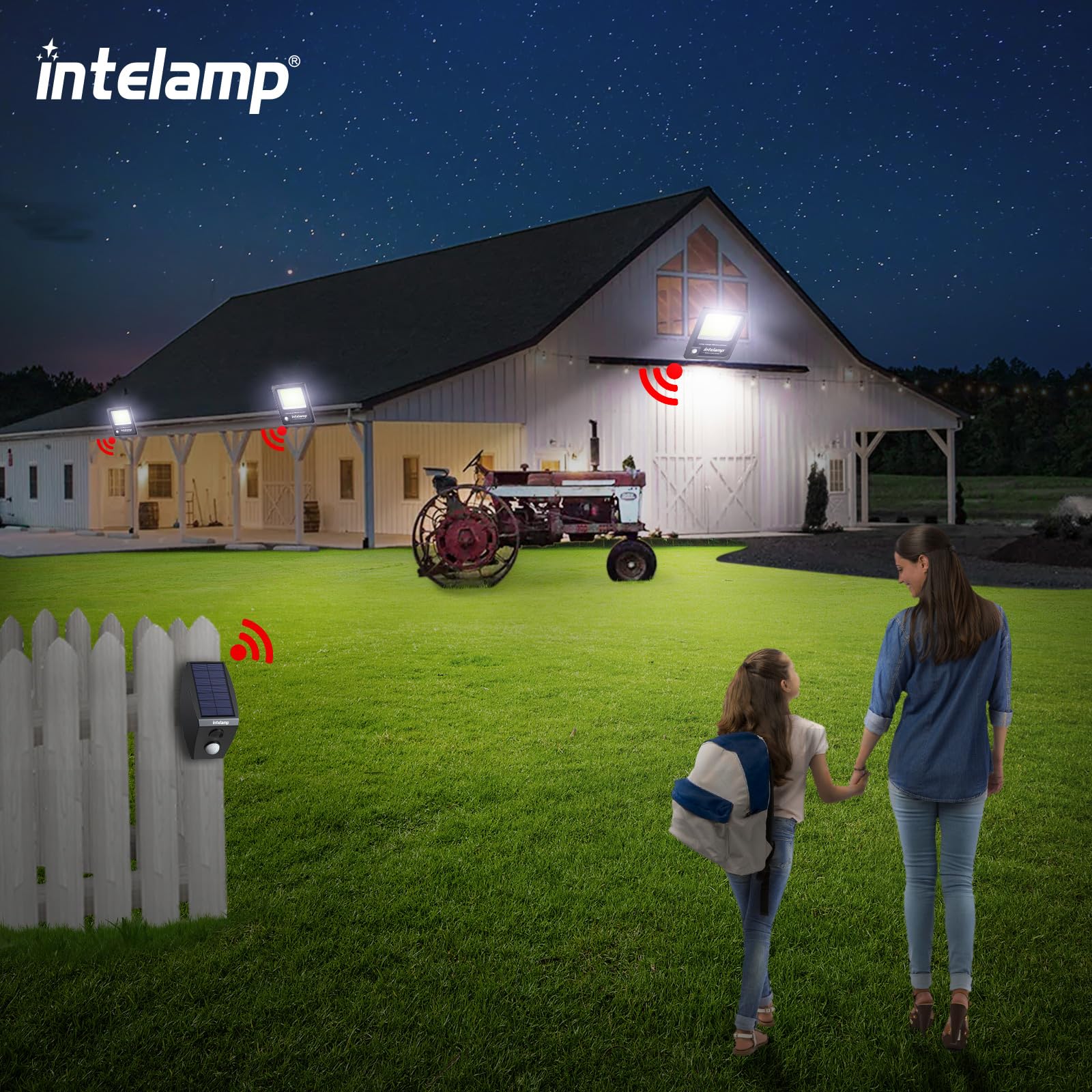intelamp Solar Flood Light 3000LM Motion Sensor Remote Control 12000mAh Jet Black Model YL005-10EP