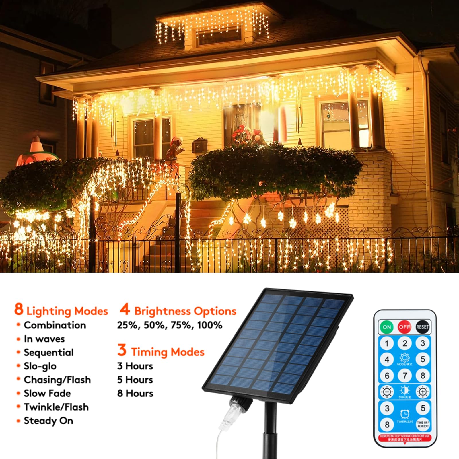 Solar Christmas Lights Outdoor Waterproof Christmas Decorations Curtain Lights 320Led 29.5Ft 60 Drops, Solar Powered Rechargeabl