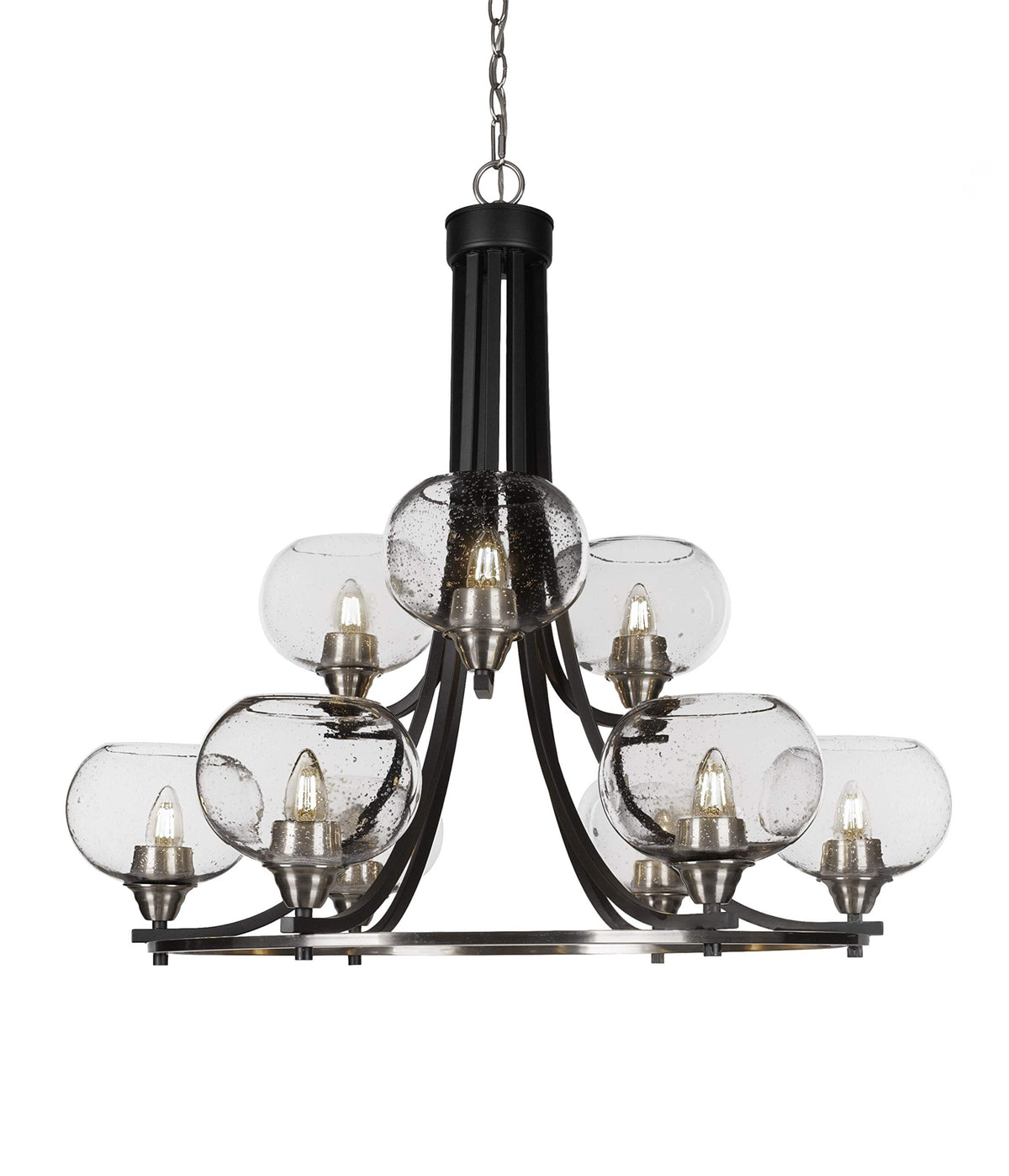 Toltec Lighting Paramount 9 Light Chandelier in Matte Black & Brushed Nickel (3409-MBBN-202)