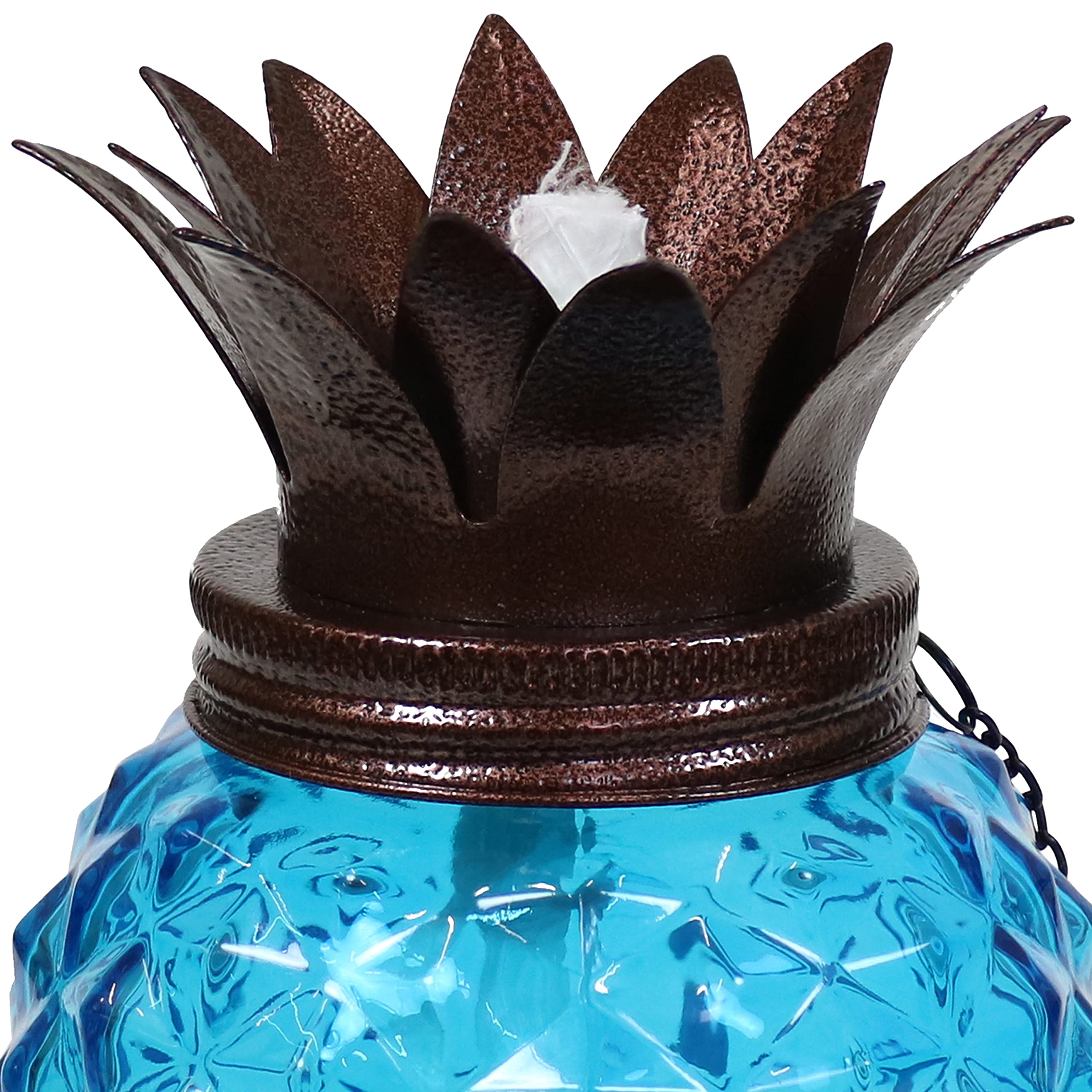 Sunnydaze Tropical Pineapple Glass Patio Torches Set of 2, 23-63 Inch Adjustable Height, Blue, Steel, Model WKO-723