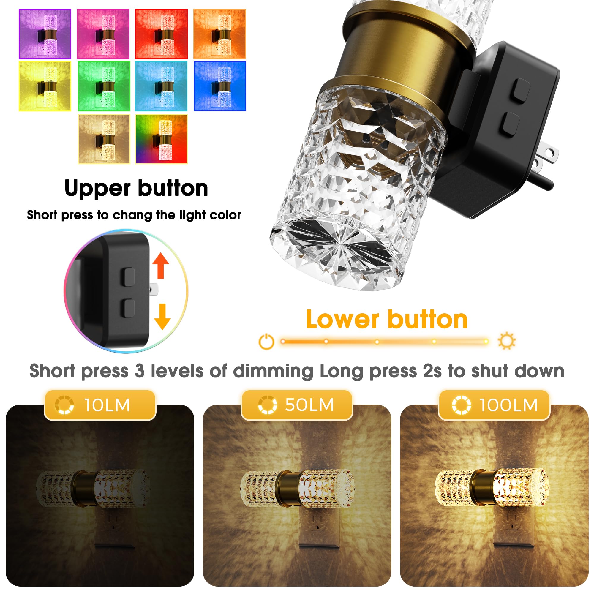 L Lohas Led Night Light  Night Lights Plug Into Wall  2 Pack 10-Color Rgb Change Nightlights 10/50/100Lm Adjustable Automatic Nightlights Plug In With Dusk To Dawn Sensor For Room Bathroom Hallway