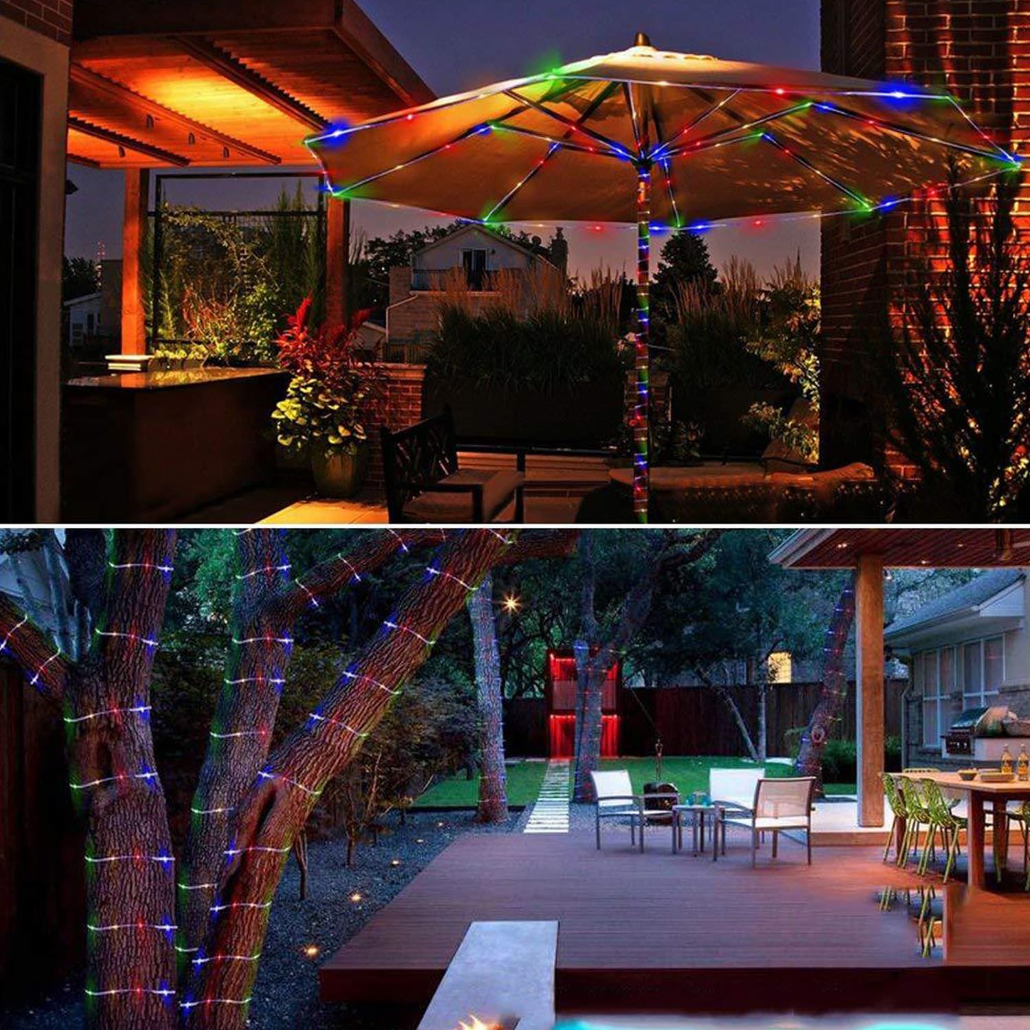 POTIVE Solar Christmas Rope Lights - 100 LED, 2 Pack, Multicolor, Outdoor Trampoline Accessories, 8 Modes