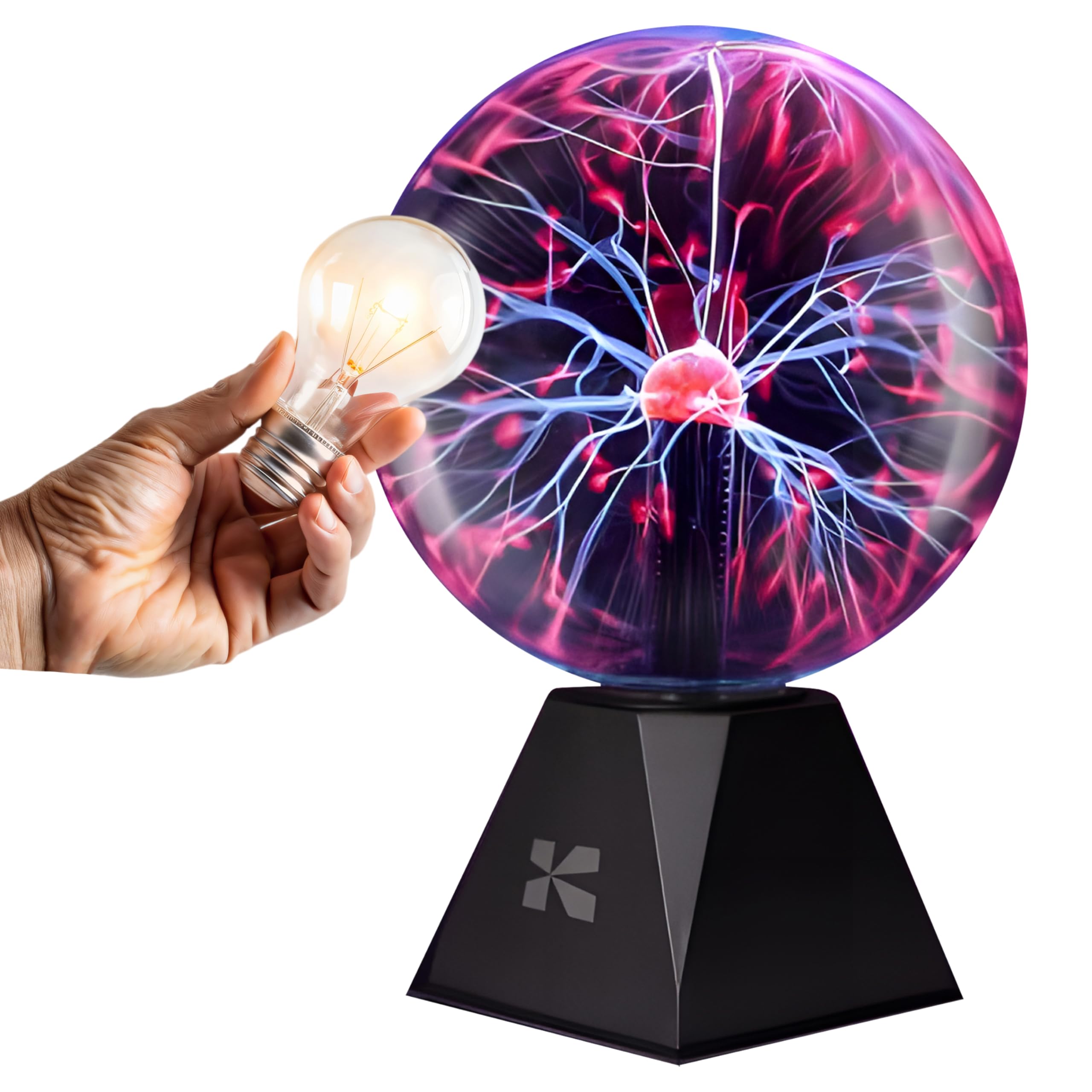 Katzco 7.5-Inch Orange Interactive Plasma Ball - Nebula Sphere, Thunder Lightning, Plug-in - Touch and Sound Sensitive Plasma Gl