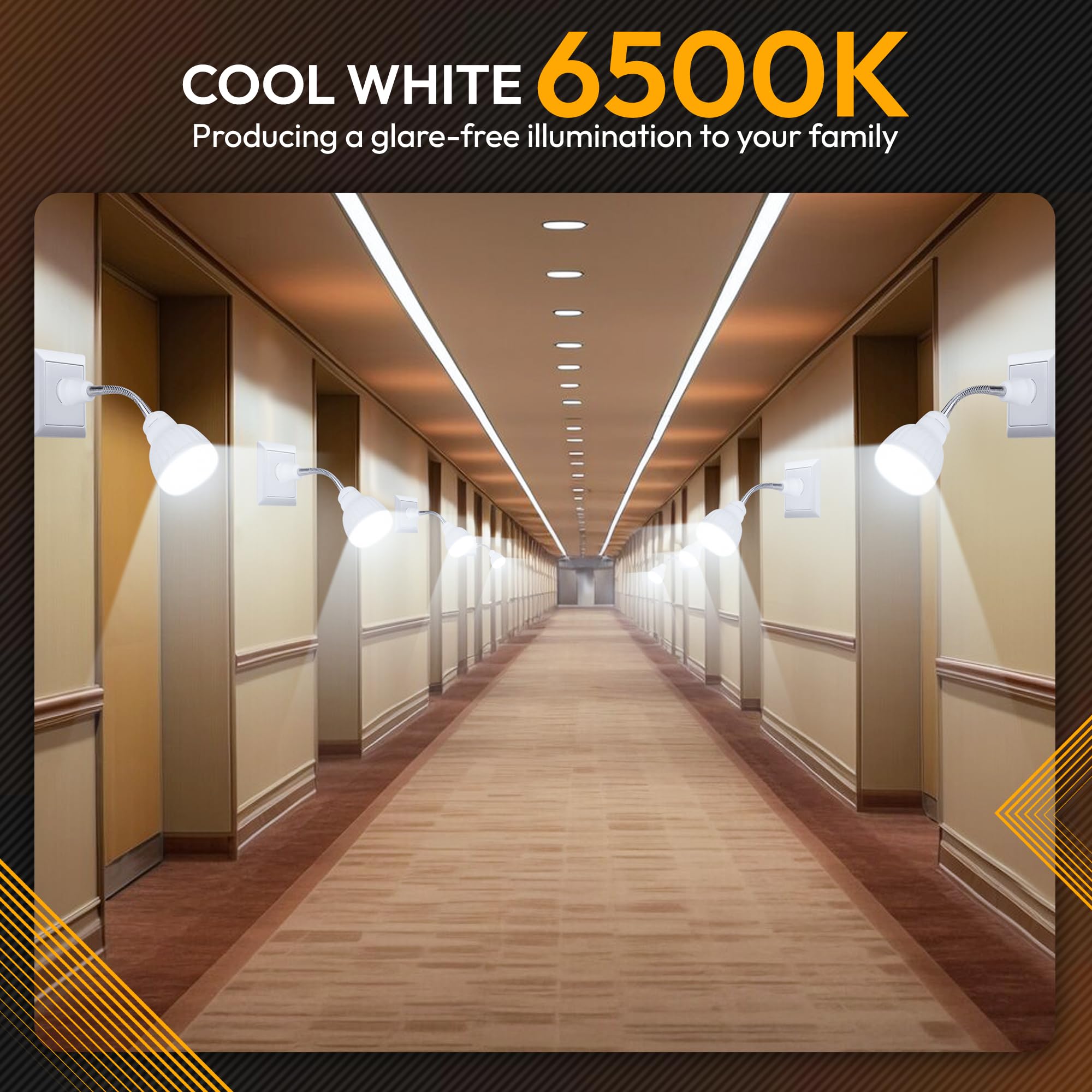 Shopn5 Led Motion-Activated Directional Rotating Flexible Sensor Dusk To Dawn Night Light Ac Outlet Plug-In Wall Stair Lamp Indoor 360° Bedroom Hallway Stairway Garage Basement Corridor