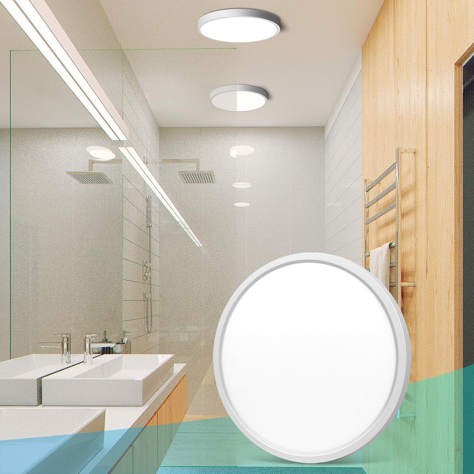 LightingWill 7 Inch LED Flush Mount Ceiling Light Fixture, 6000K Cool White, 1500LM, 12W, Flat Modern Round Lighting Fixture, 12