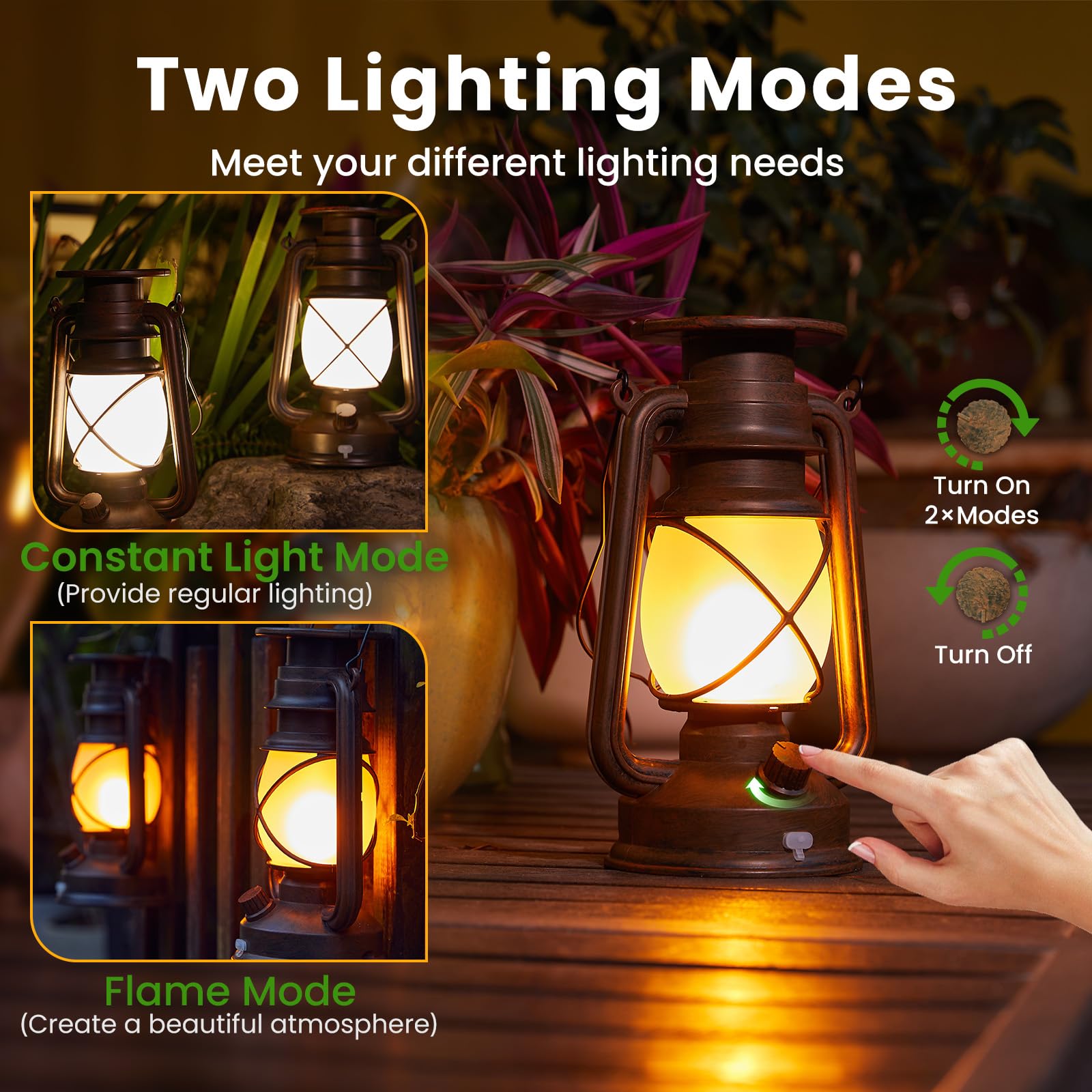 Kooper Solar Lanterns 2 Pack, Vintage Flickering Flame, Waterproof Hanging Lights For Outdoor Decor