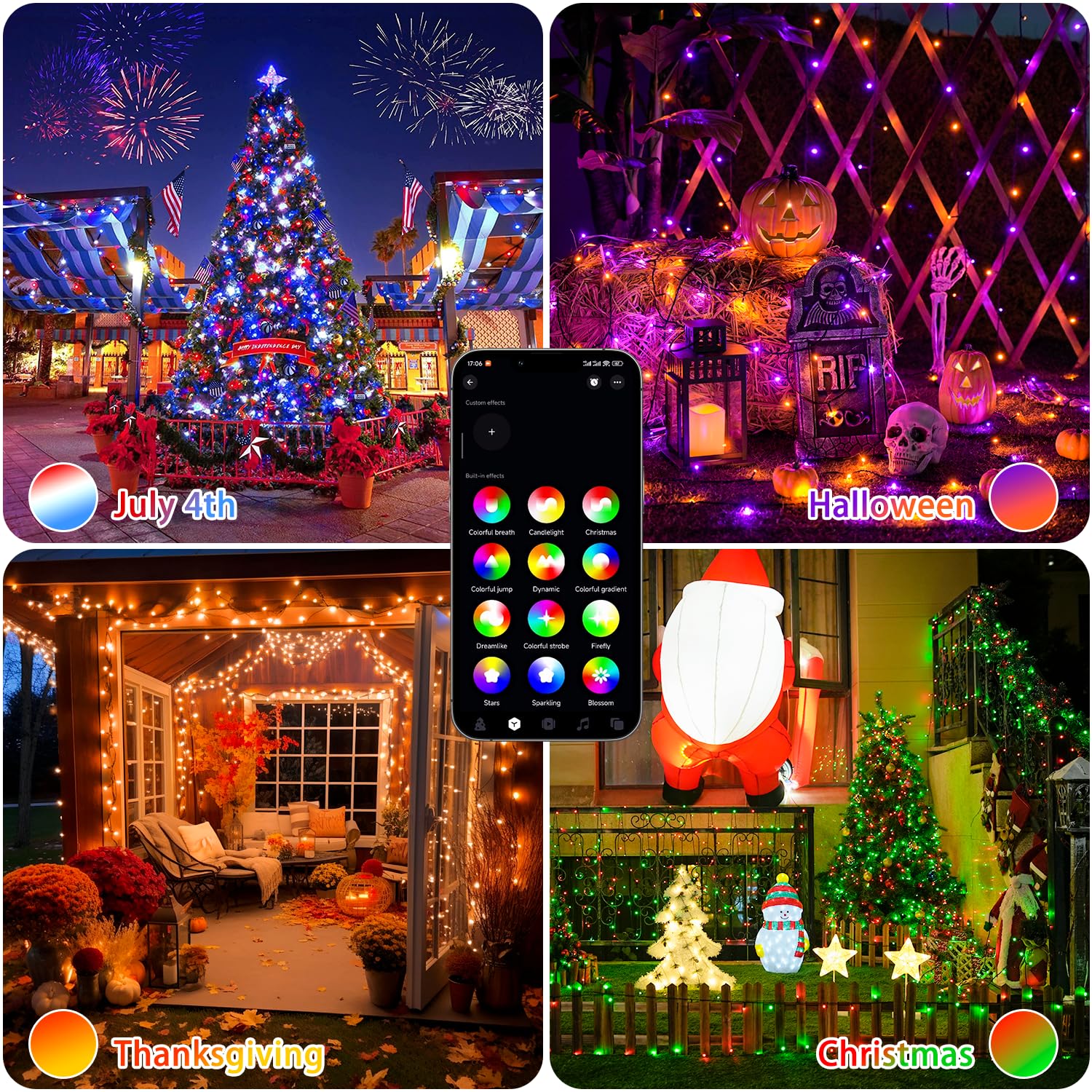 Jmexsuss App Controlled Color Changing Christmas Lights, 66Ft 200 Led Rgb String Lights Green Wire With Remote, Smart Christmas