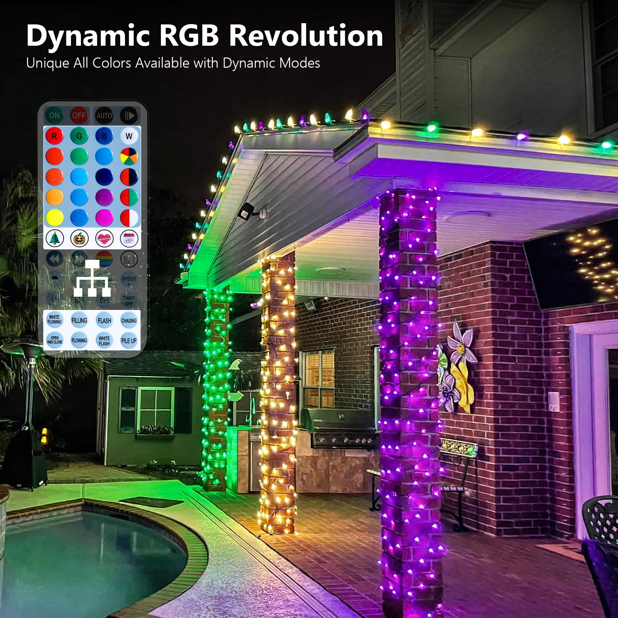 Brizled Color Changing Christmas Lights, 33ft 100 LED RGB Light String with Remote, Dimmable Mini Light String, USB Indoor Decor