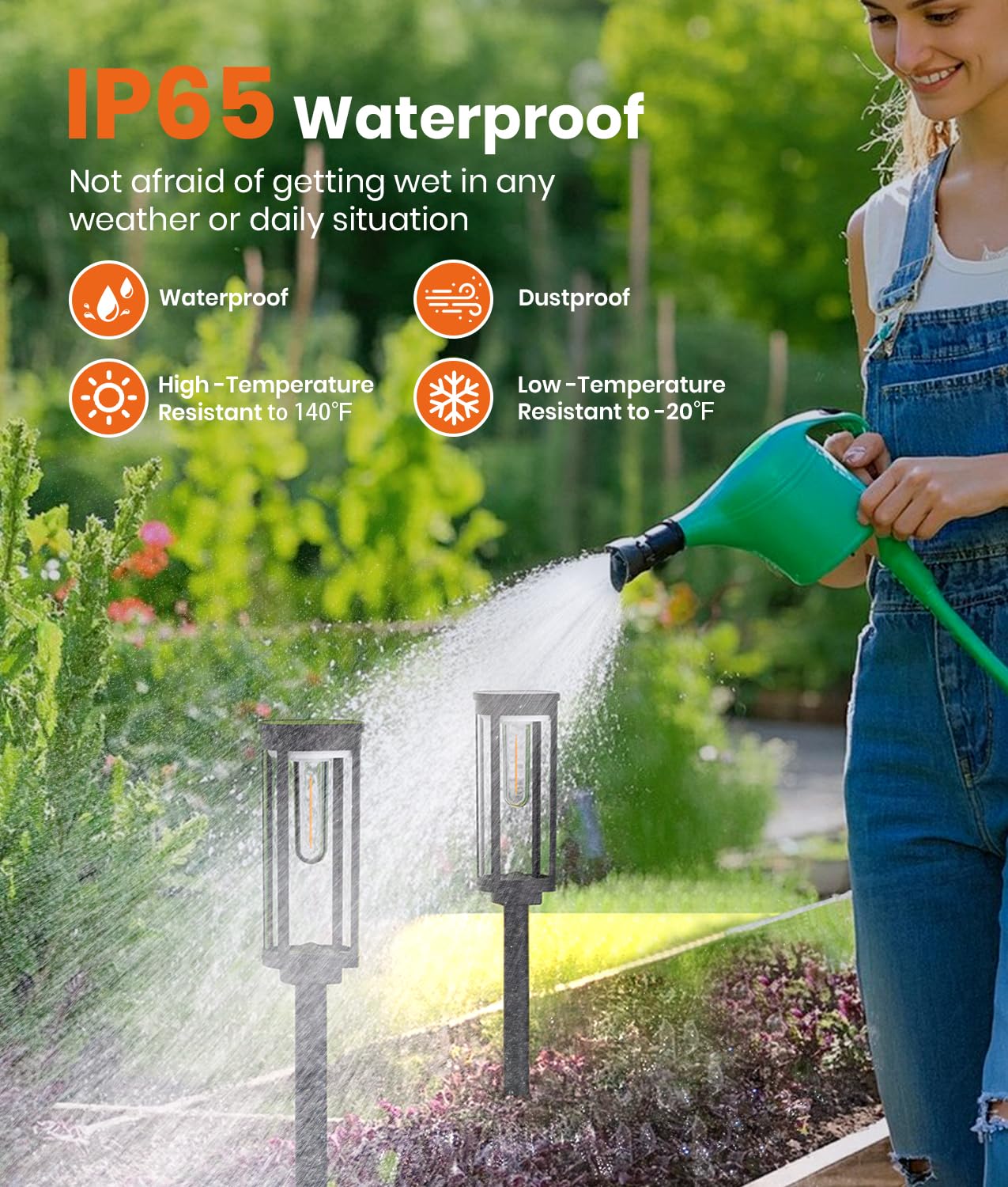 ALFIOT Solar Pathway Lights, IP65 Waterproof, Auto On/Off, 2 Pack, Warm White, Plastic, Model PWT-6