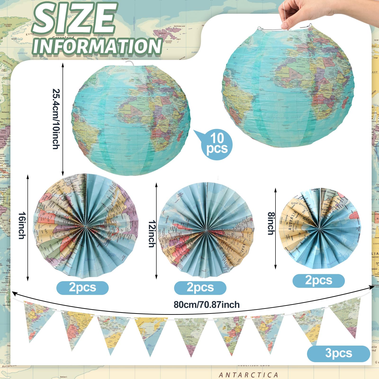 20 Pcs Globe Map Classroom Decorations Travel Party Decors Hanging Paper Lantern Fans Adventure Awaits Bulletin Board Around The