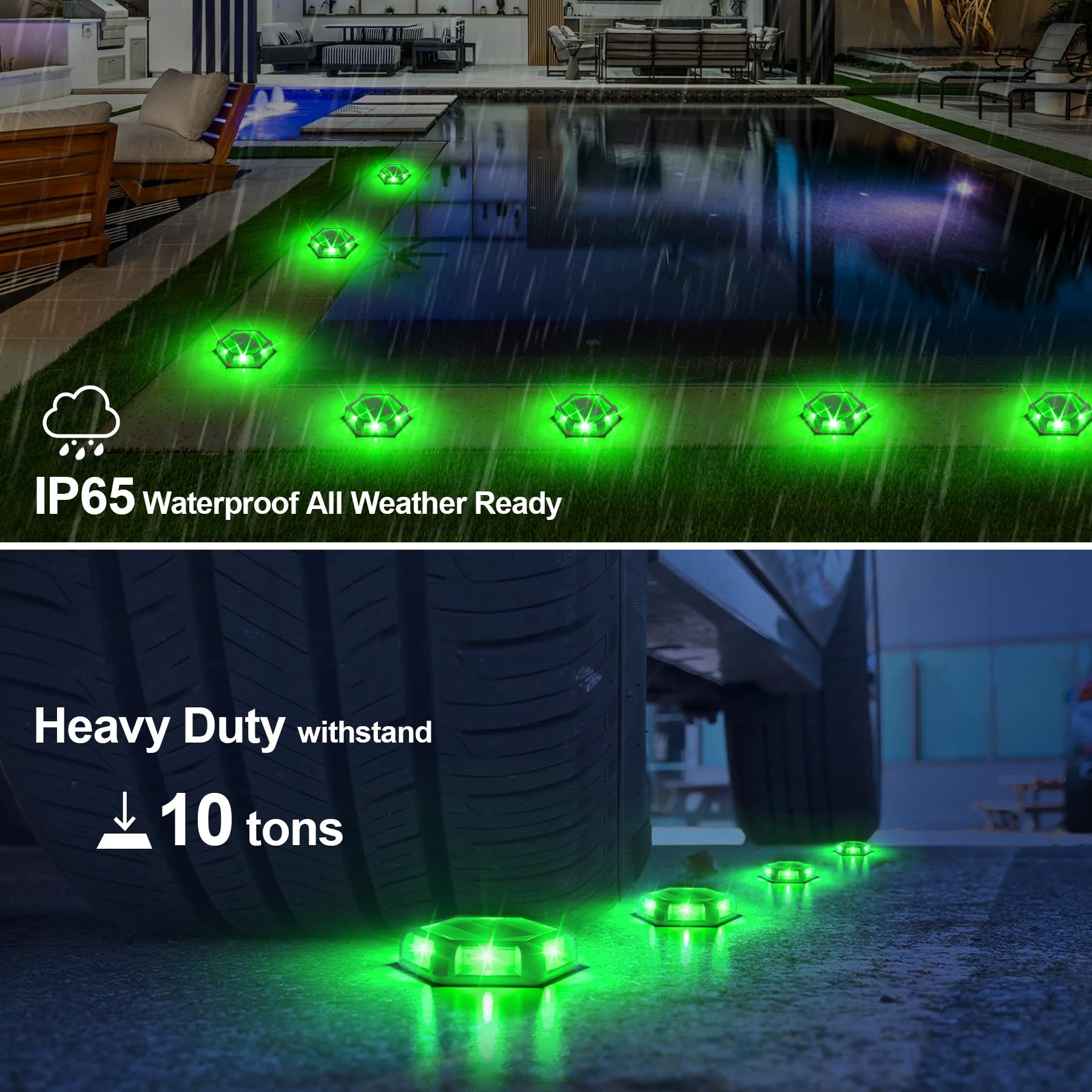 CREPOW Green Solar Dock Lights Driveway Deck Lights - 8 Packs Waterproof Outdoor LED Aluminum Dock Lighting Warning Step Light f