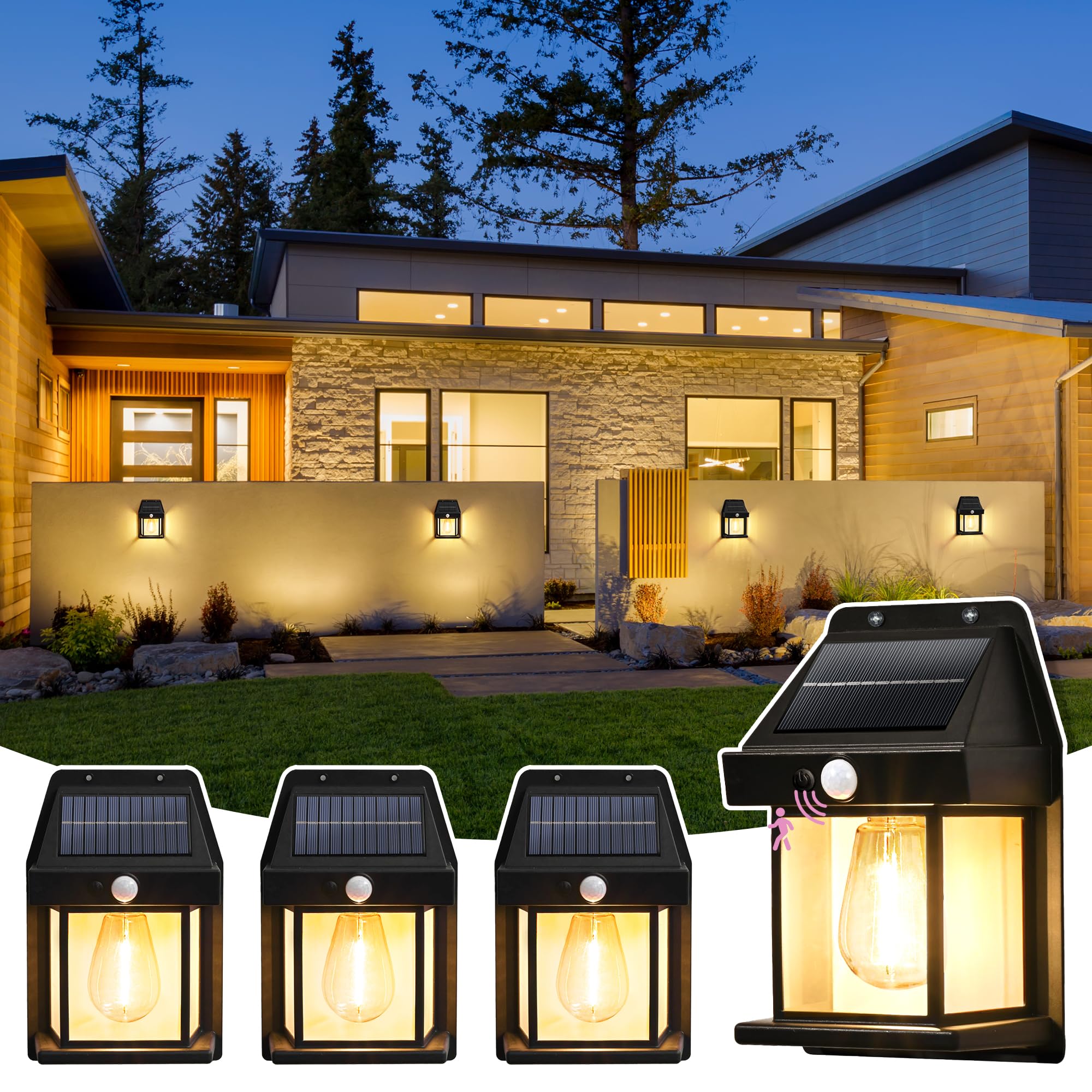 SOLPEX 4 Pack Solar Motion Lights Outdoor Waterproof, Solar Porch Lights Outdoor for Door, Shed, Patio, Garage, Yard Outside Dec