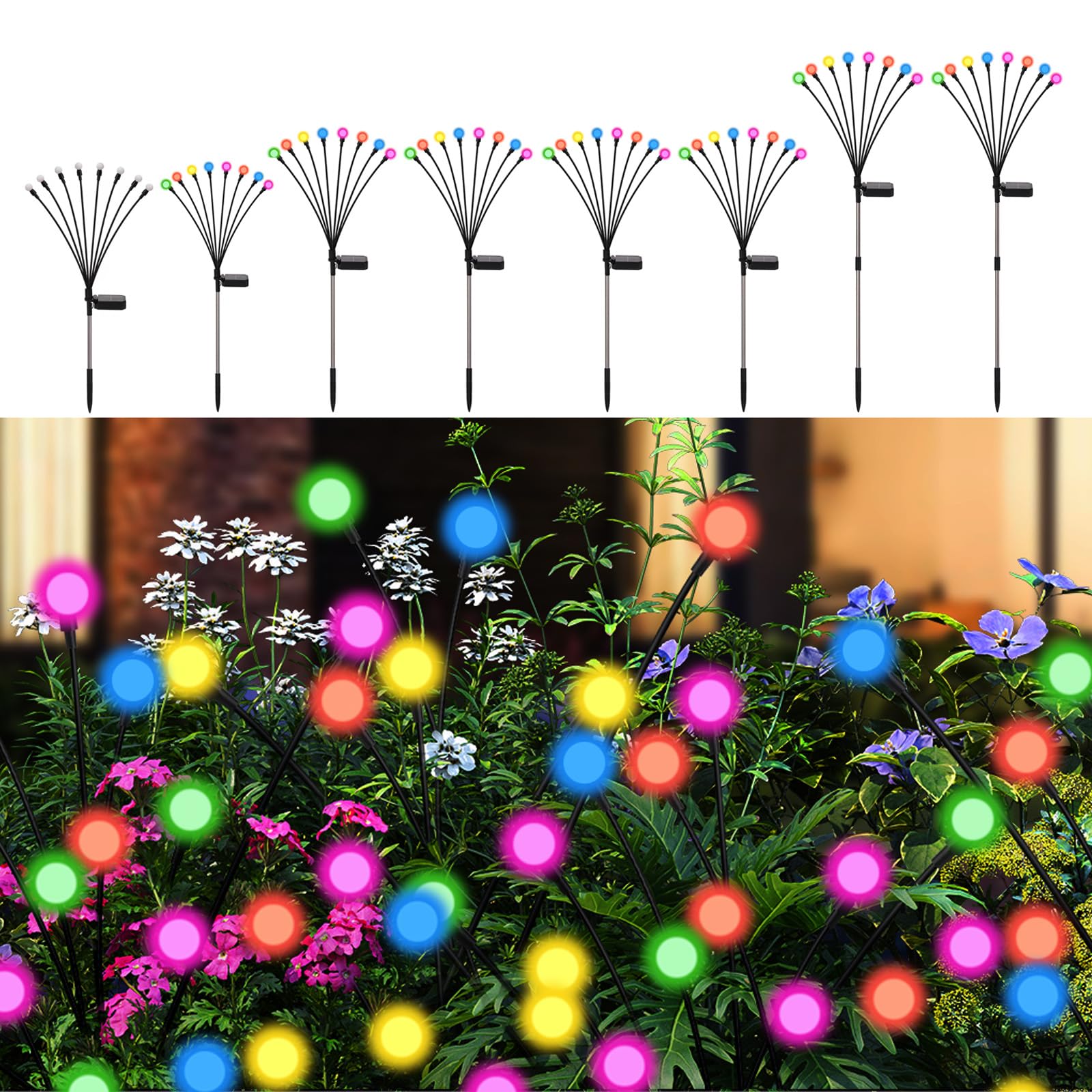 Petriveil Solar Firefly Lights Multicolor, 8 Pack 800mAh Swaying Firefly Garden Lights Solar Powered Outdoor Waterproof Color Ch