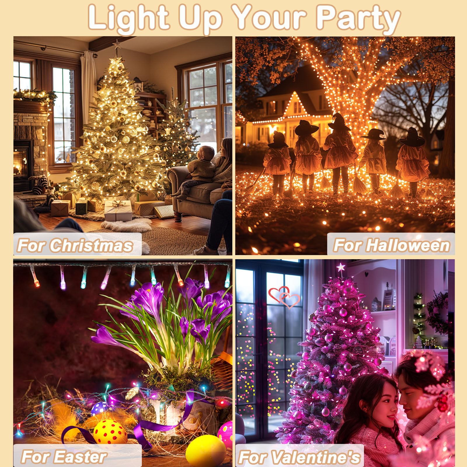 Color Changing Christmas Lights, 200 LED Colorful String Lights Indoor Outdoor with Remote, Waterproof Twinkle Lights Plug in fo