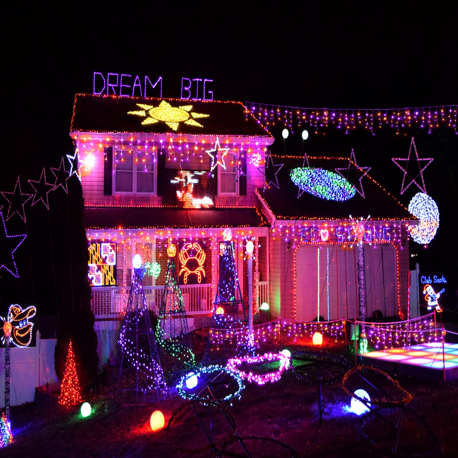 Xmasbokeh 66Ft 640 Led Christmas Lights Outdoor, Purple Orange Icicle String Lights With 8 Modes 120 Drops Waterproof, Plug In Curtain String Lights For Indoor House Room Patio Party Decorations