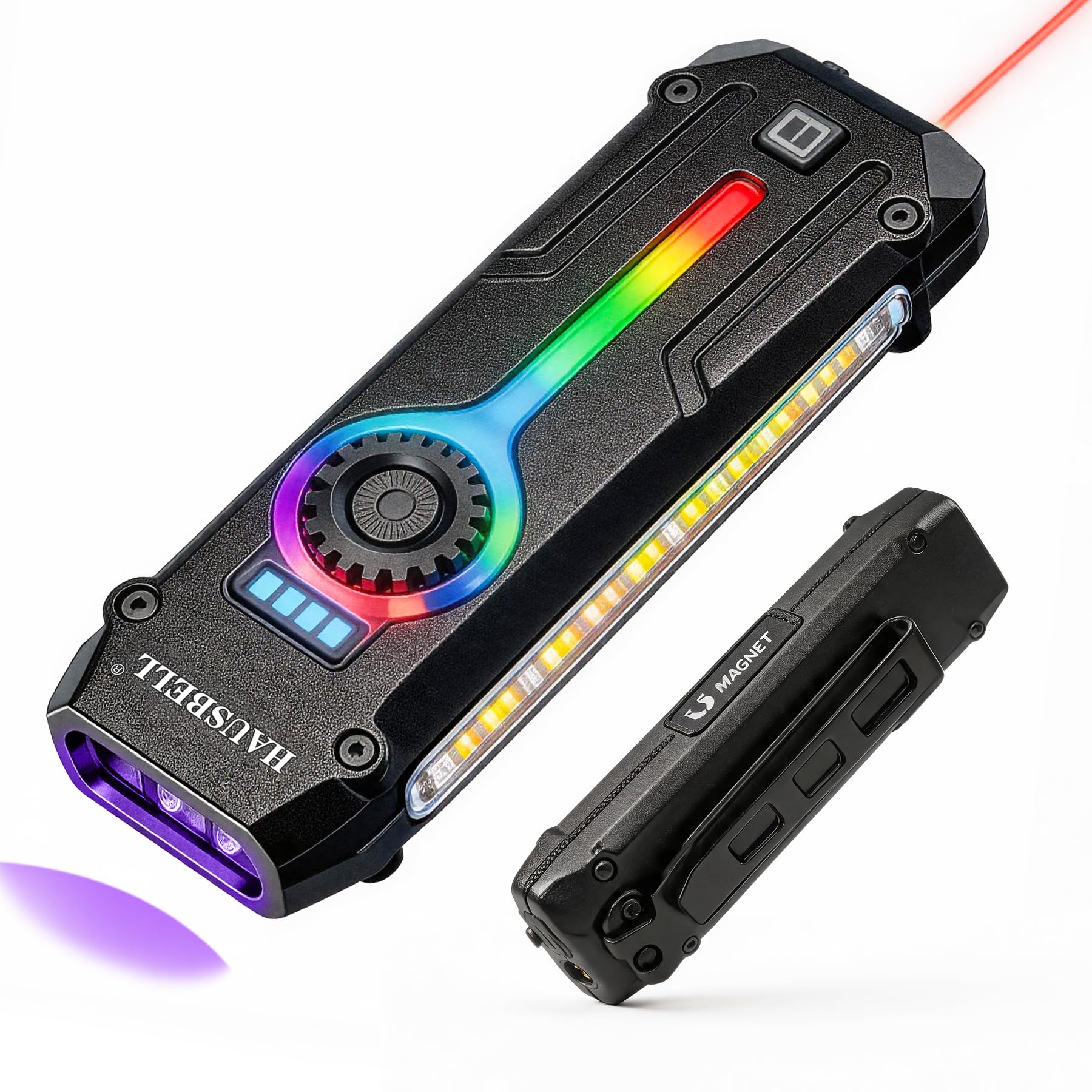 HAUSBELL Flat EDC Flashlight, Rechargeable 1800 Lumens Ultra-Slim Pocket Light with UV & RGB, Stainless Steel Stepless Dimming U