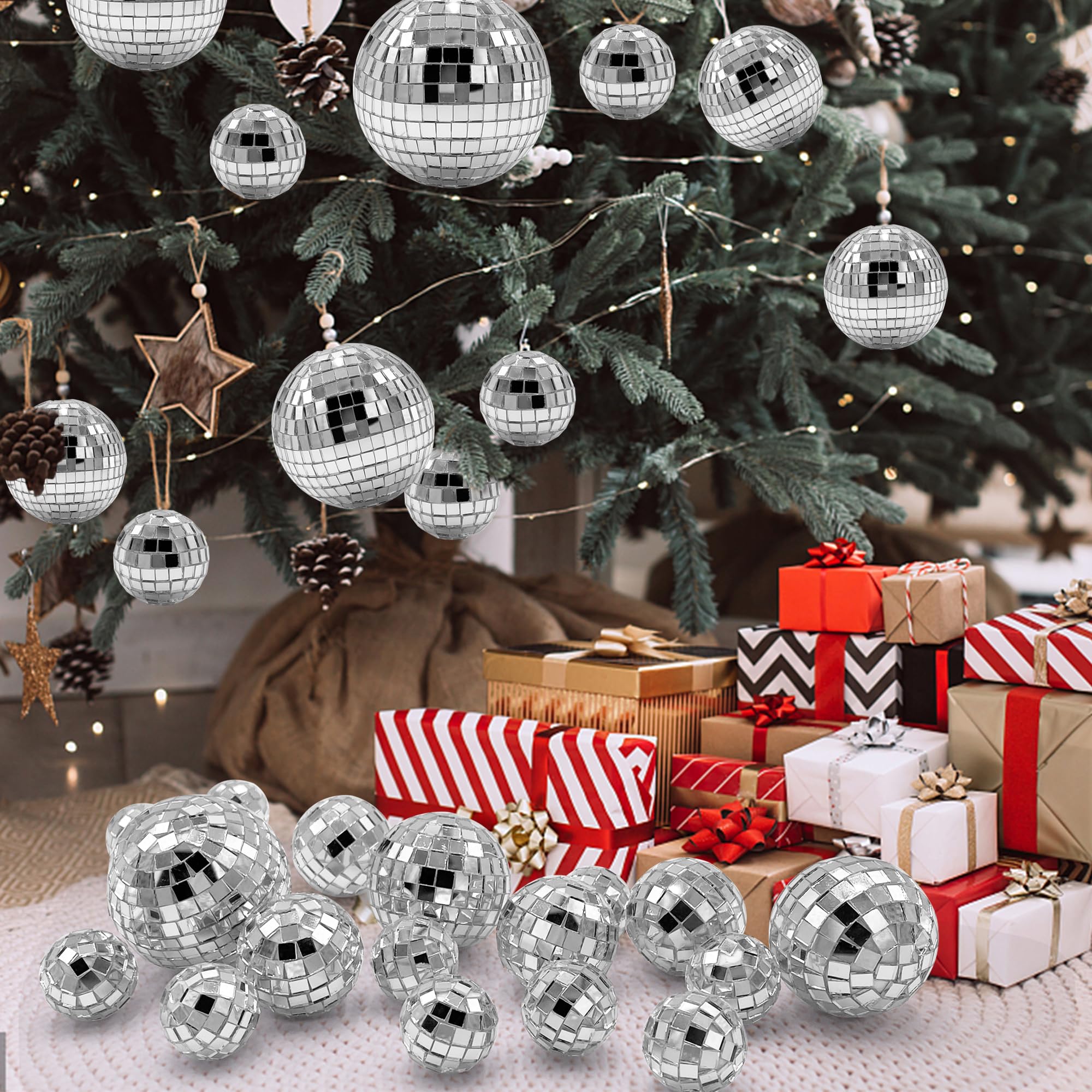 34 PCS Disco Ball Cake Decoration Ornaments Reflective Mirror Ball Cake Decoration 70s Disco Themed Party Decoration for Christm