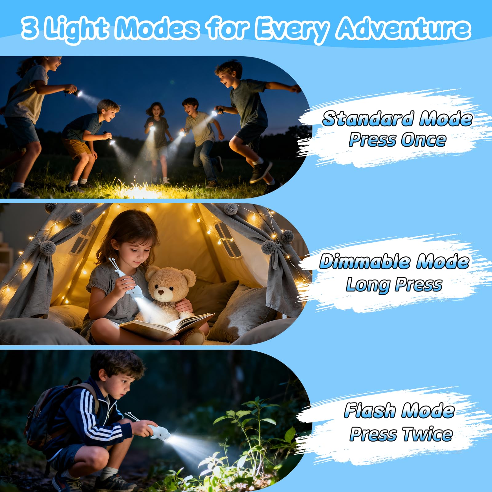 Tremdwoto Rechargeable Kids Flashlight - Cute Dolphin Model, Blue Silicone, Perfect for Camping, Outdoor Adventures, and Night Walks