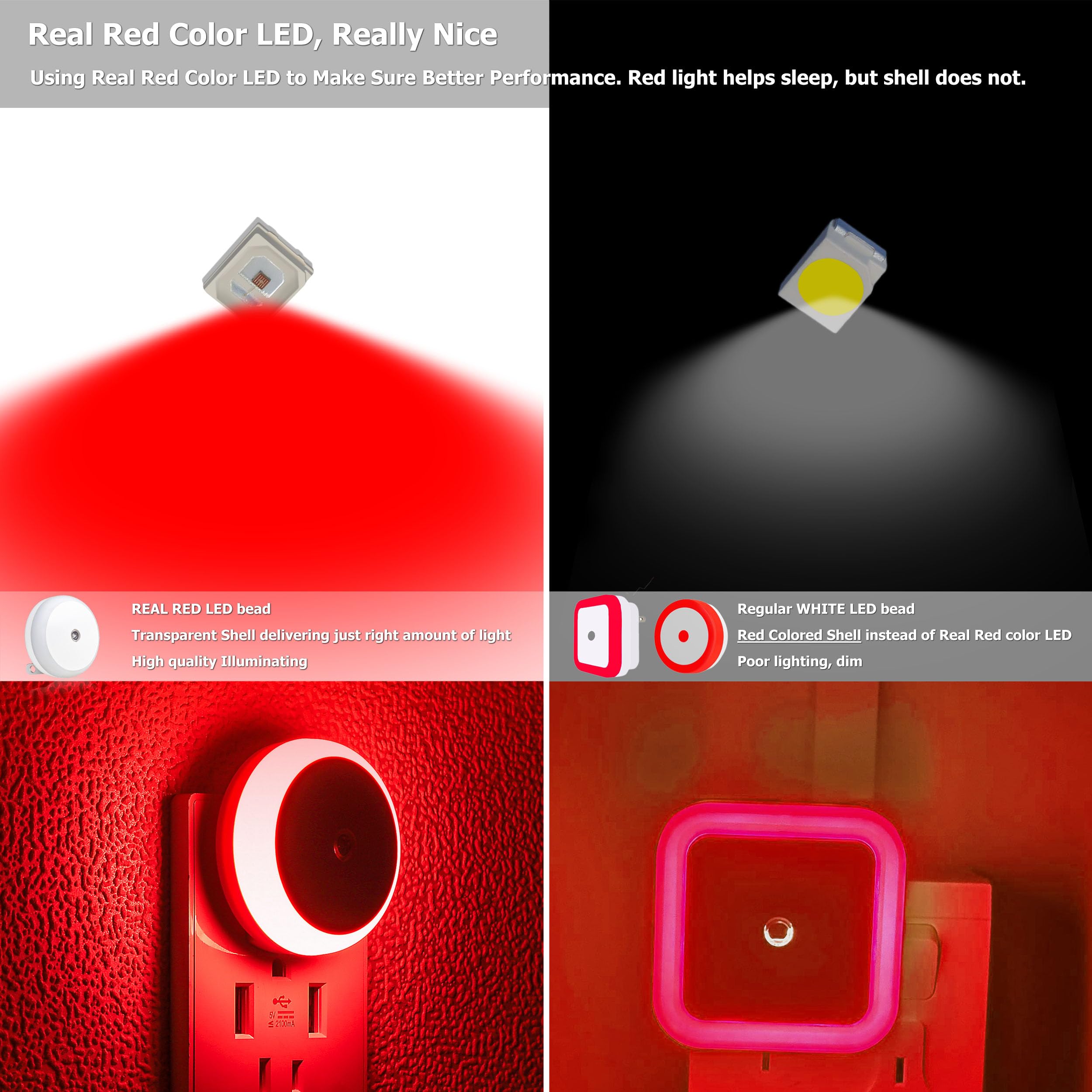 Red Night Light, Led Night Light Plug In, Dusk To Dawn Smart Sensor, Red Light For Sleep, 2 Pack Nightlight Plug Into Wall, For