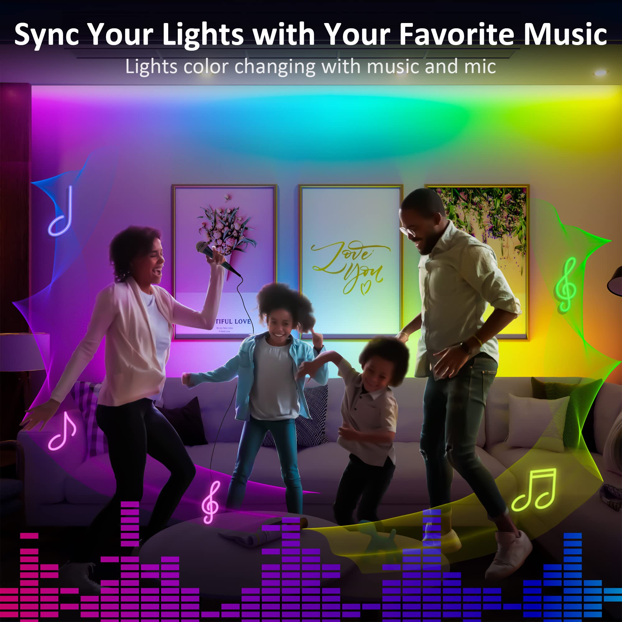 Benreom 6 Pcs RGB Under Cabinet Lights Kit, Smart App & Remote Control, Dimmable LED Lights for Kitchen, Multicolor