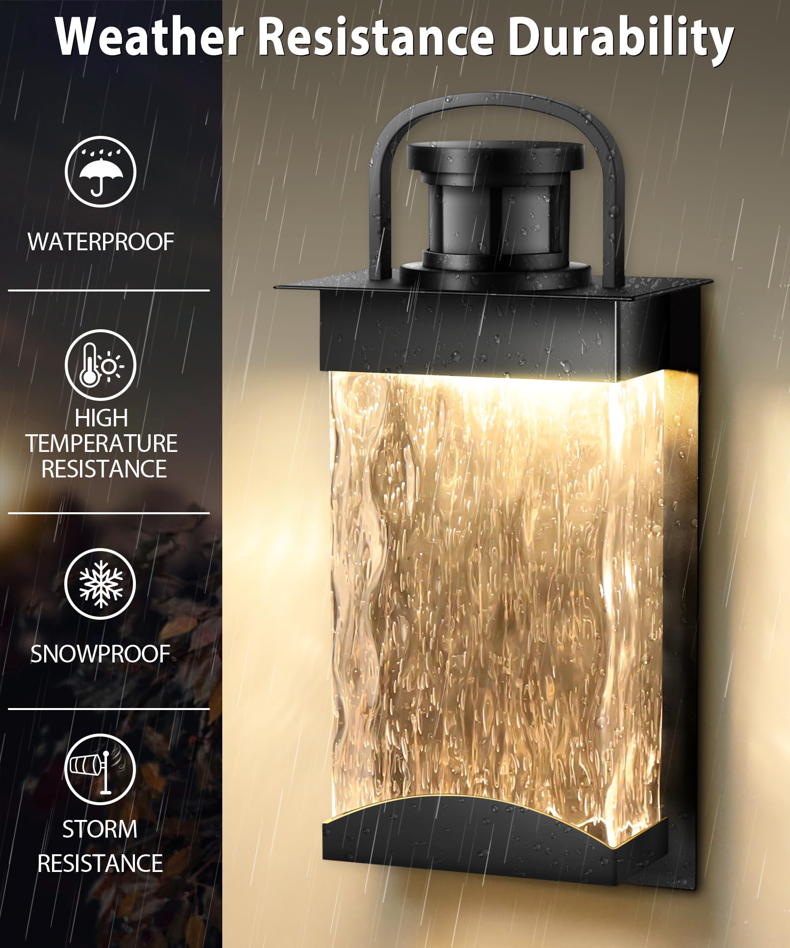 Lamomo Motion Sensor Outdoor Lights, 1200 Lumen LED, 3 Lighting Modes, Black, Model B6058-US, Modern Glass Wall Sconce