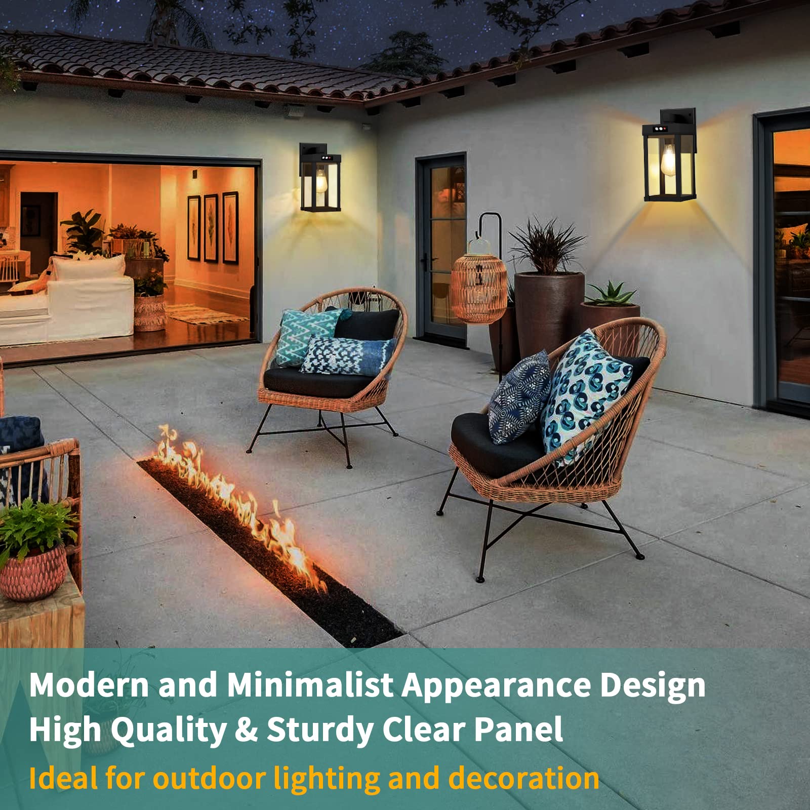 AEQ Solar Wall Lights Outdoor, 3 Lighting Modes, Motion Sensor, Waterproof, Black-2 Pack, Model AE06, 5.8 x 5.8 x 13.58 in