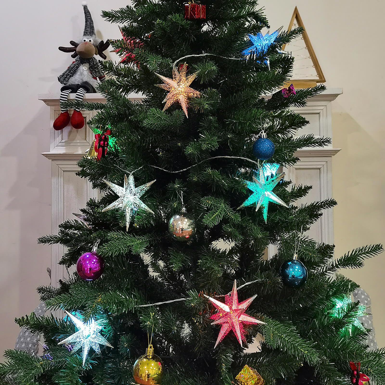 Leejec RGB Color Changing Moravian Star Light - 10 Silver LED Fairy Lights for Home, Christmas Tree & Wedding Décor, Model LJRGBS10