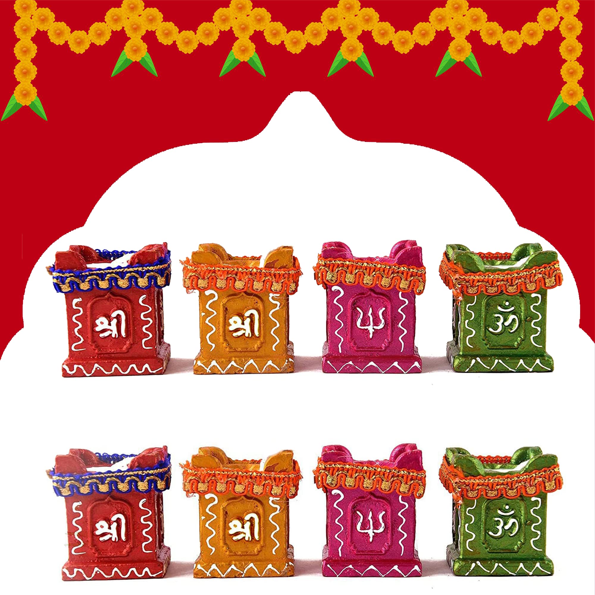 CraftVatika Clay Diya for Diwali Decoration Items for Home Puja | 8 Sets Handmade Earthen Clay Terracotta Decorative Diya, Candl