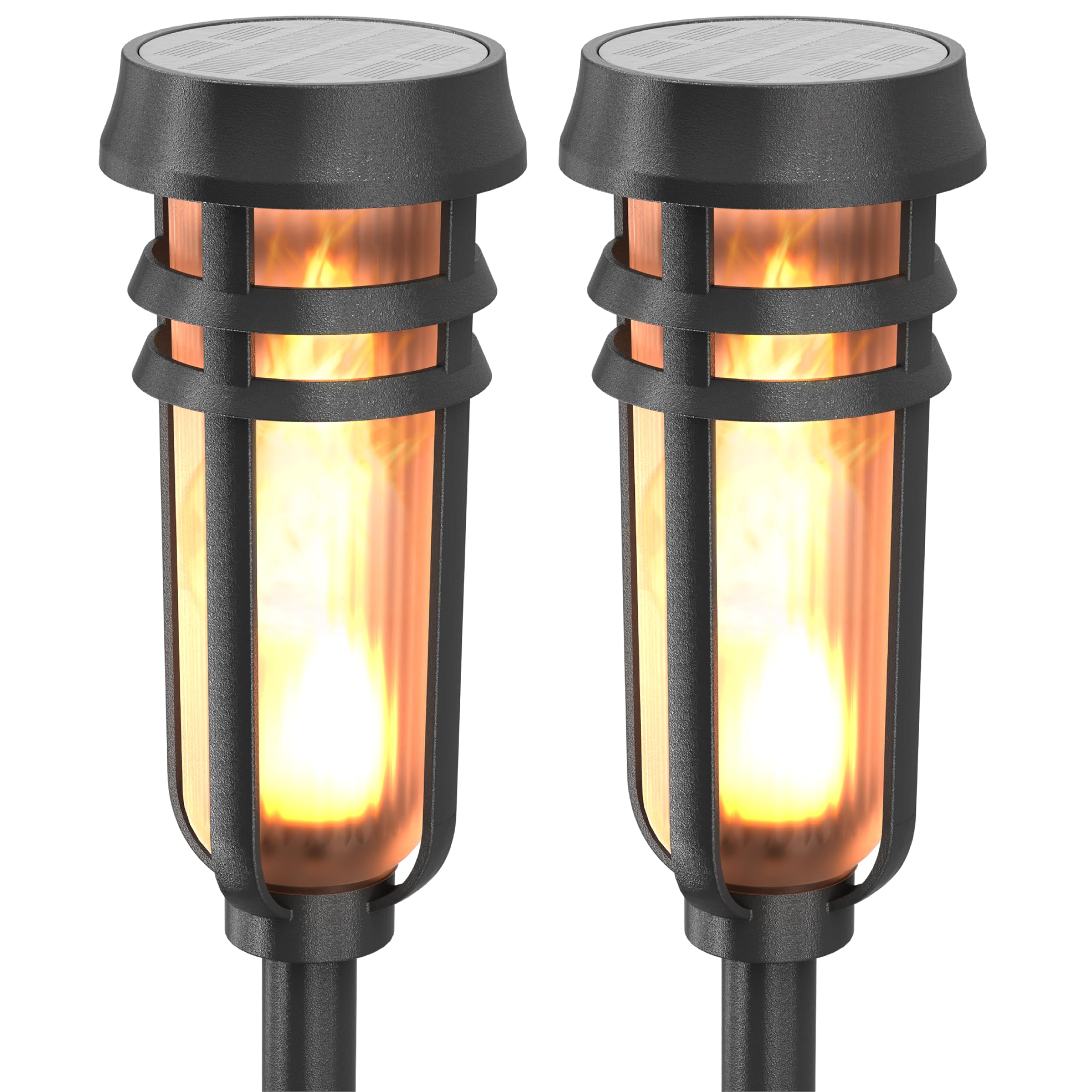 Metal Solar Torch Lights - Adjustable Height (24 - 50)  Outdoor Garden Decor with Patented LED  Waterproof Solar Tiki Torches for Yard  Patio  Garden Pathway  Matte Black - 4 Pack