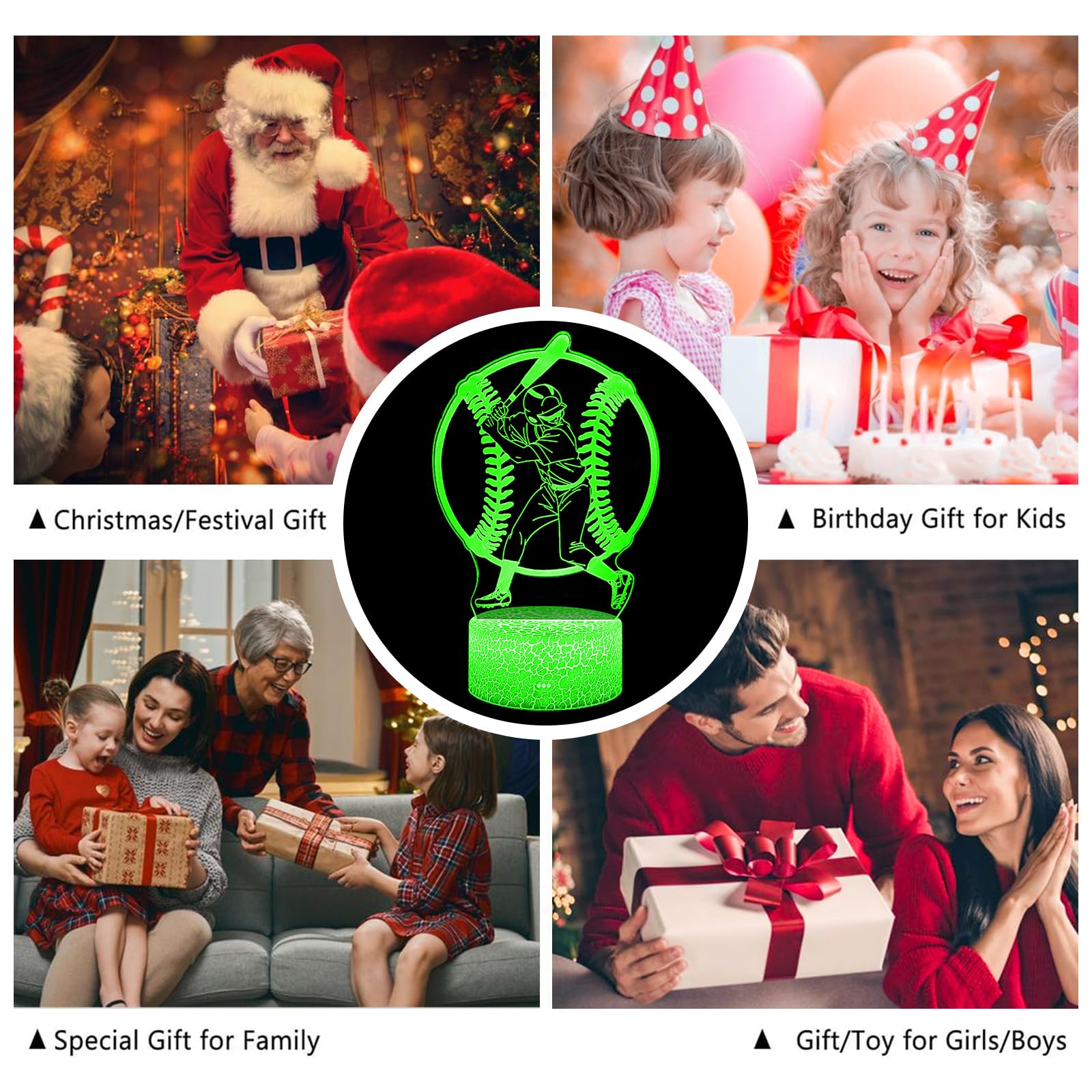 Bassi Baseball Gift 3D Night Light For Kids - 16 Colors & Flashing Modes With Remote Control Opreated Dimmable - Baseball Player