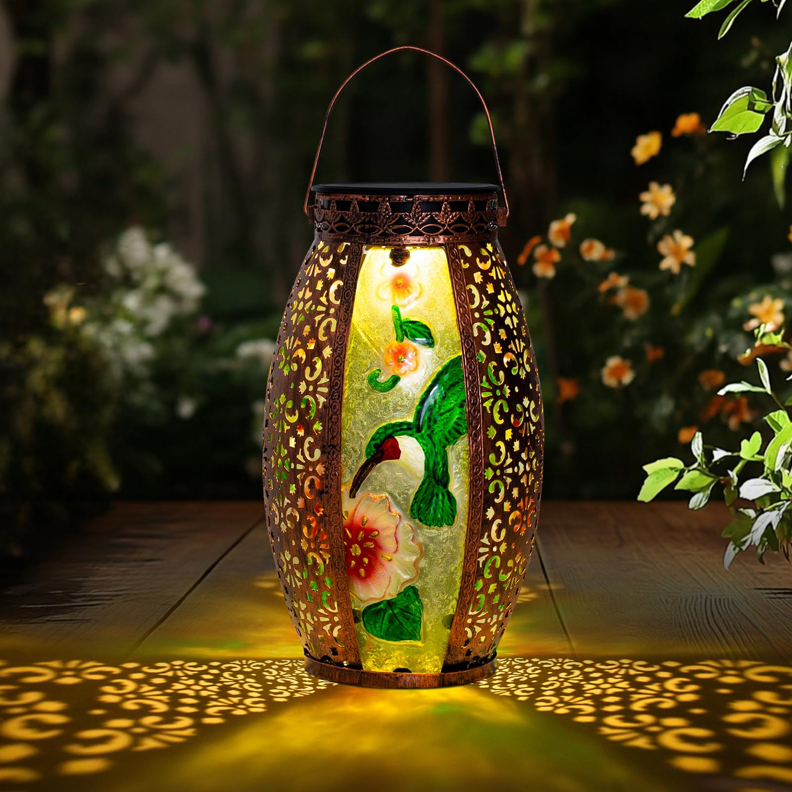 Gifts For Women Mom Grandma, Outdoor Solar Lantern-Waterproof Hummingbird Hanging Metal Decorative Lights For Patio Table Garden