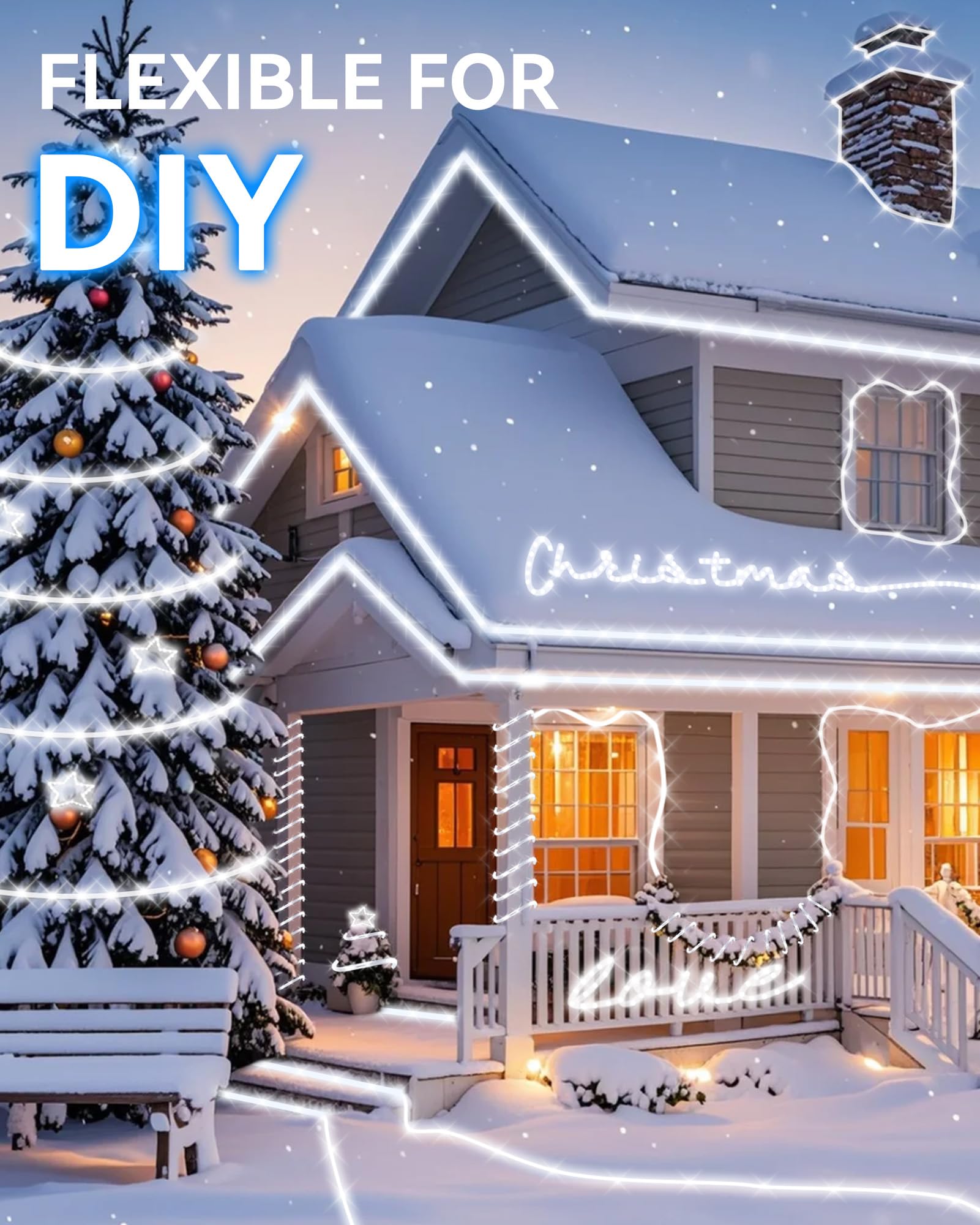 Isuerfy Dimmable Led Rope Light 12M/40Ft, Waterproof Clear Tube, 432 Warm White Leds, Flexible For Indoor/Outdoor Decor